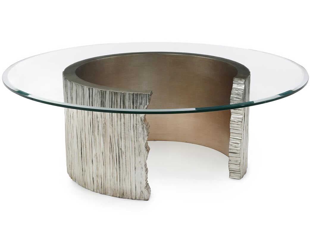 John Richard Christine Rendino Pyrenees Round Glass Gold Silver Coffee Table