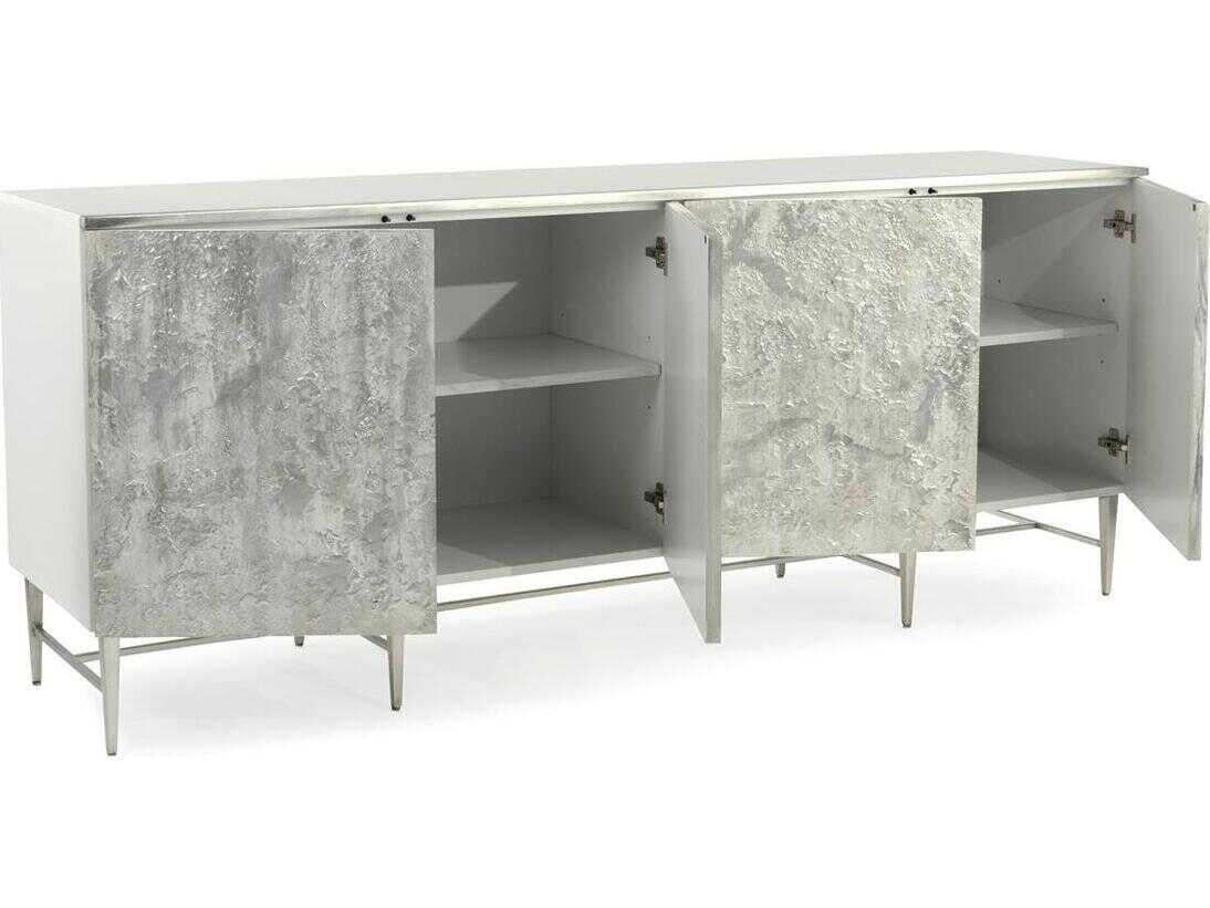 John Richard Gironde 84" Ash Wood White Pewter Silver Sideboard