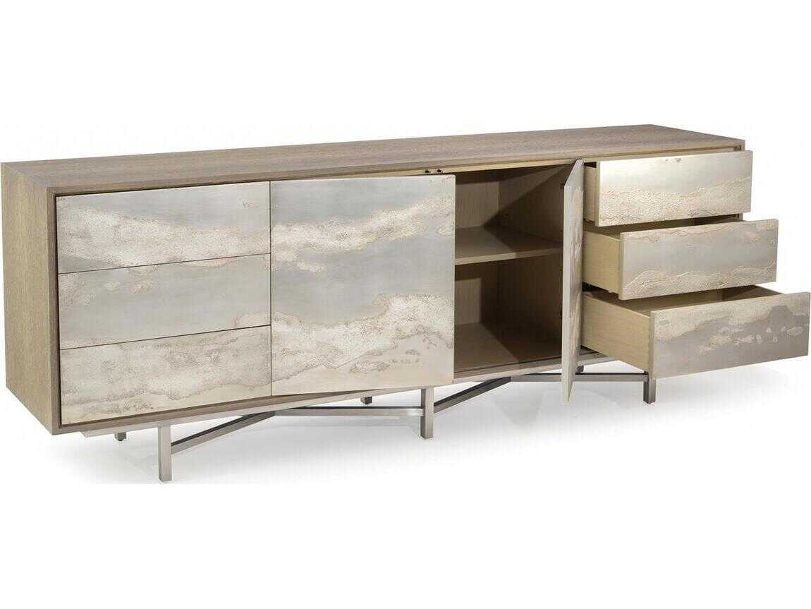 John Richard Mark McDowell Audley 94" Oak Wood Driftwood Silver Leaf Sideboard
