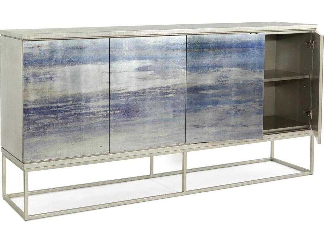 John Richard Mark McDowell Malvasia 82" Beech Wood Silver Soft Blue Sideboard