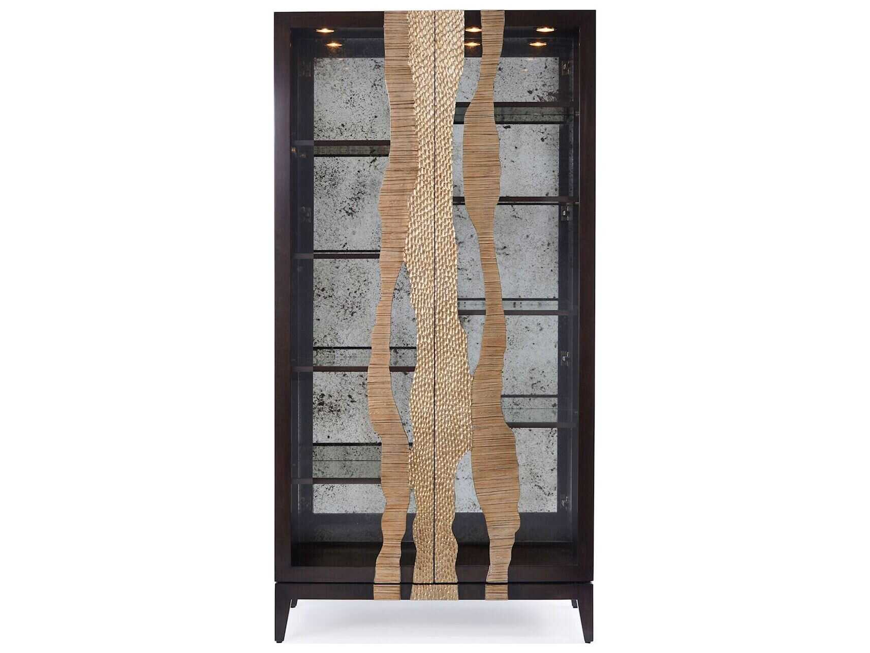 John Richard Mark McDowell River's Edge Beech Wood Gold Leaf Espresso Display Cabinet