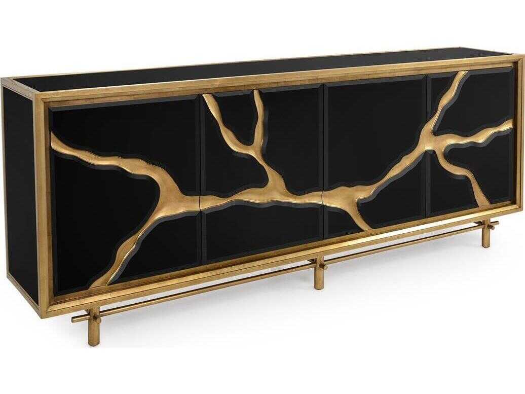 John Richard Mark McDowell Revne 94" Beech Wood Black Gold Credenza Sideboard