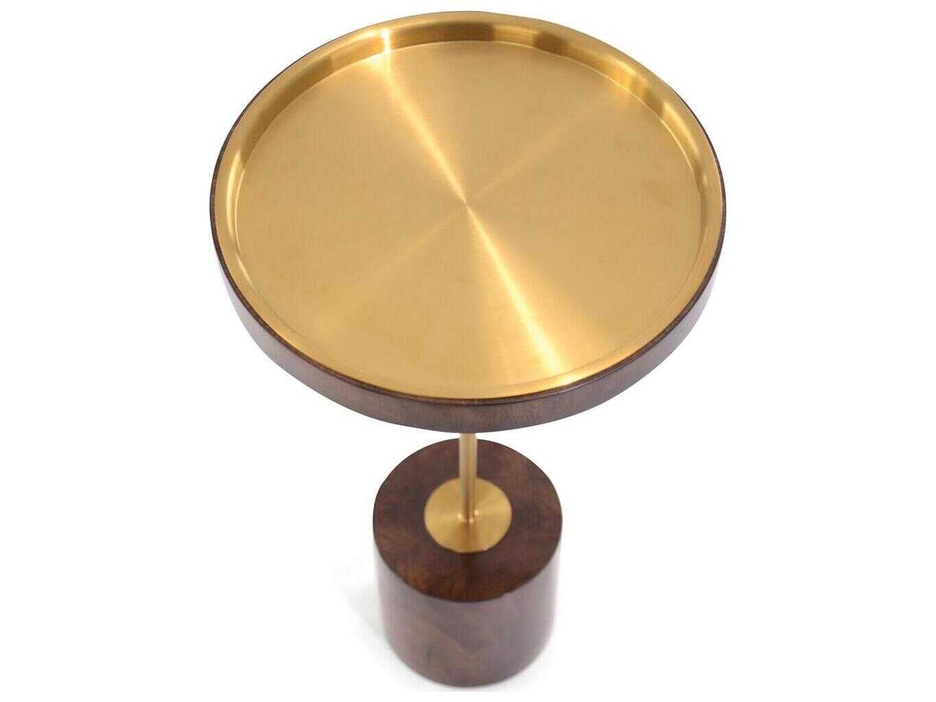 John Richard Mark McDowell Nimes Round Metal Polished Brass Walnut End Table