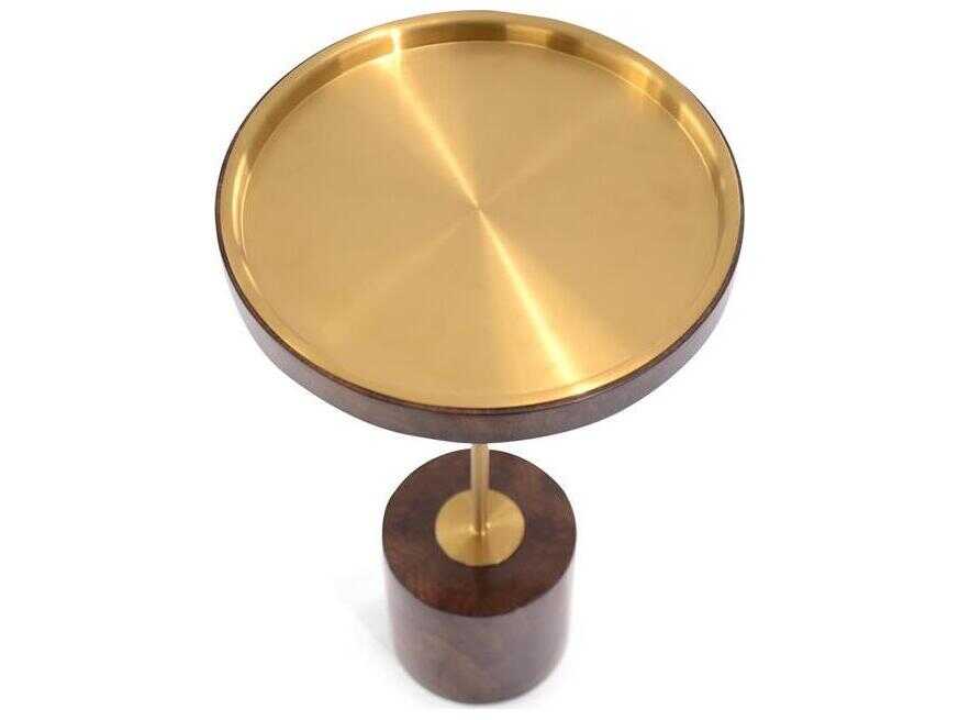 John Richard Mark McDowell Nimes Round Metal Polished Brass Walnut End Table