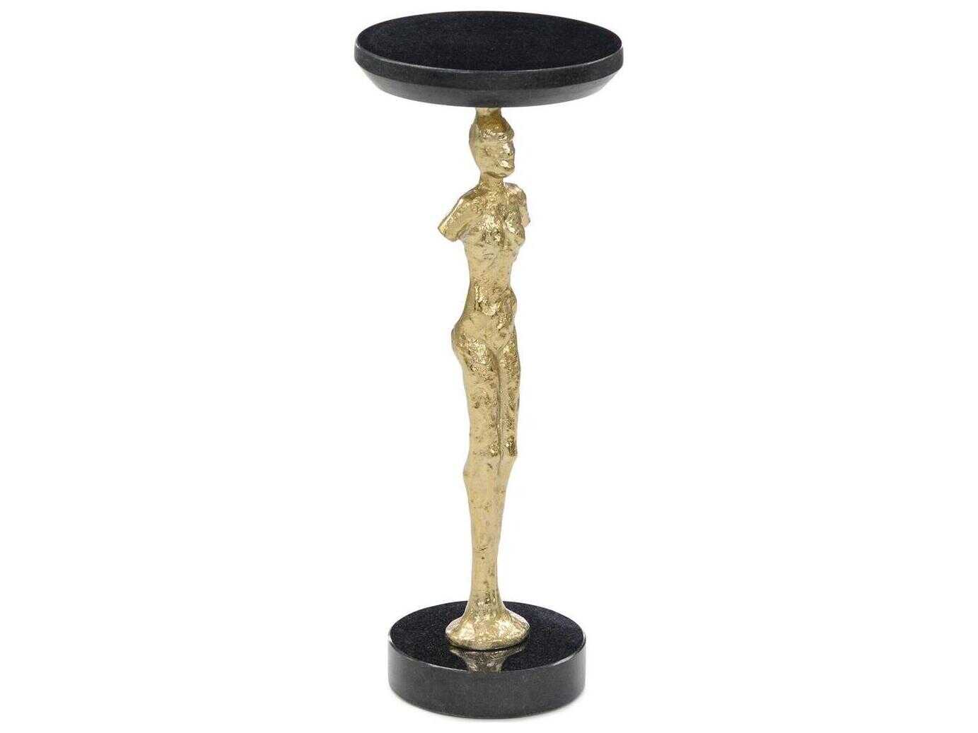 John Richard Mark McDowell Statuesque 8" Round Marble Gold End Table
