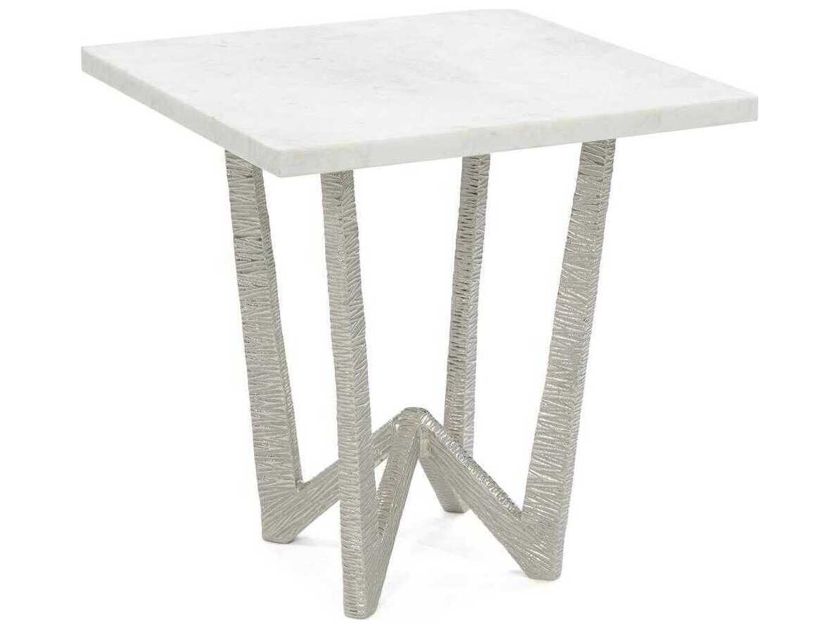 John Richard Mark McDowell Calica Square Marble White Silver End Table