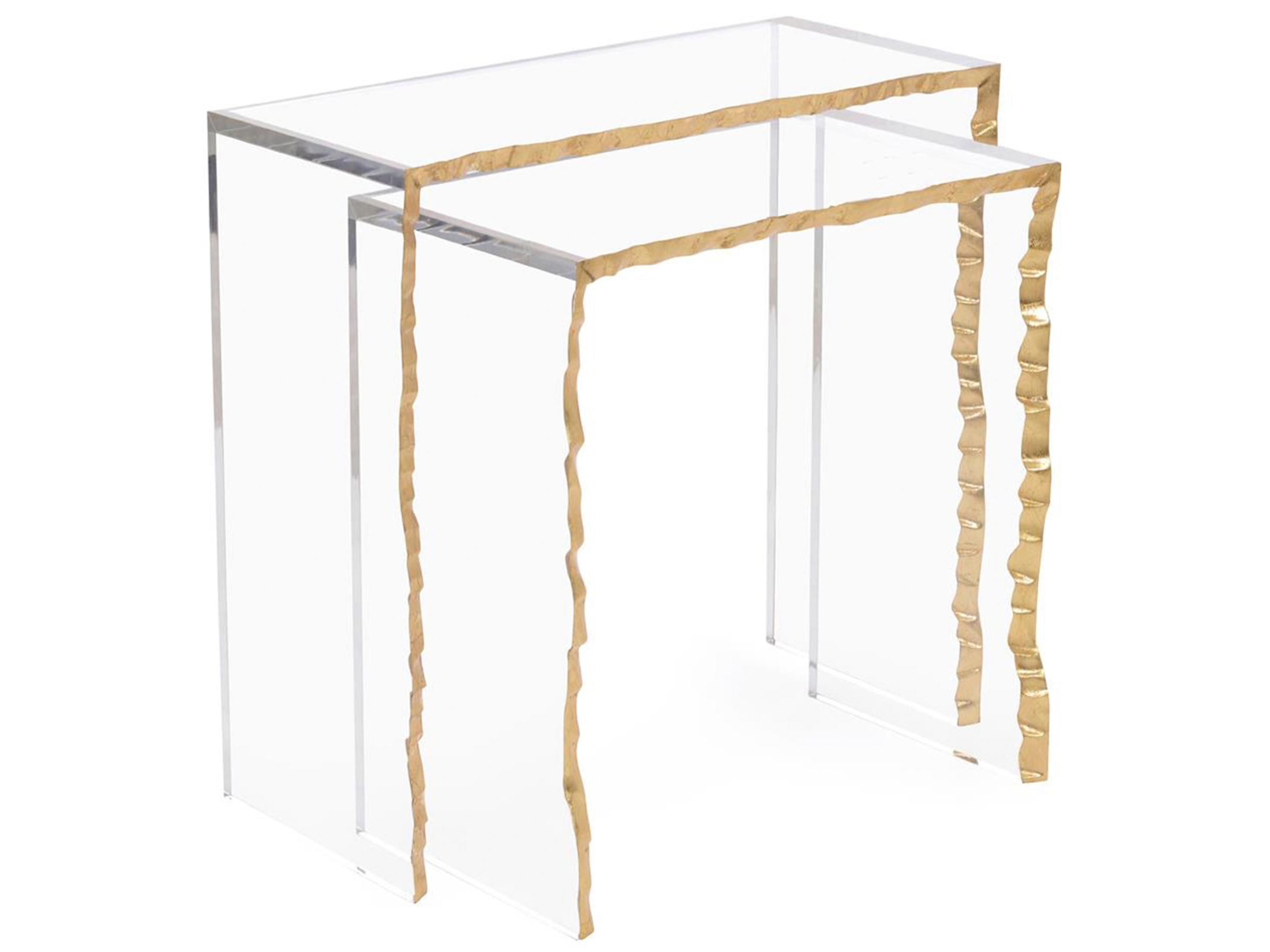 John Richard Rectangular Acrylic Gold Leaf Edge End Table
