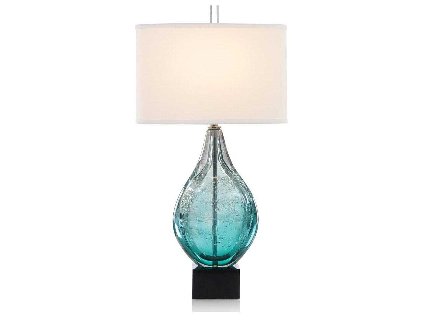 John Richard Margaret Fisher Azure Art Blue White Linen Outside Silk Inside Crystal Glass Buffet Lamp