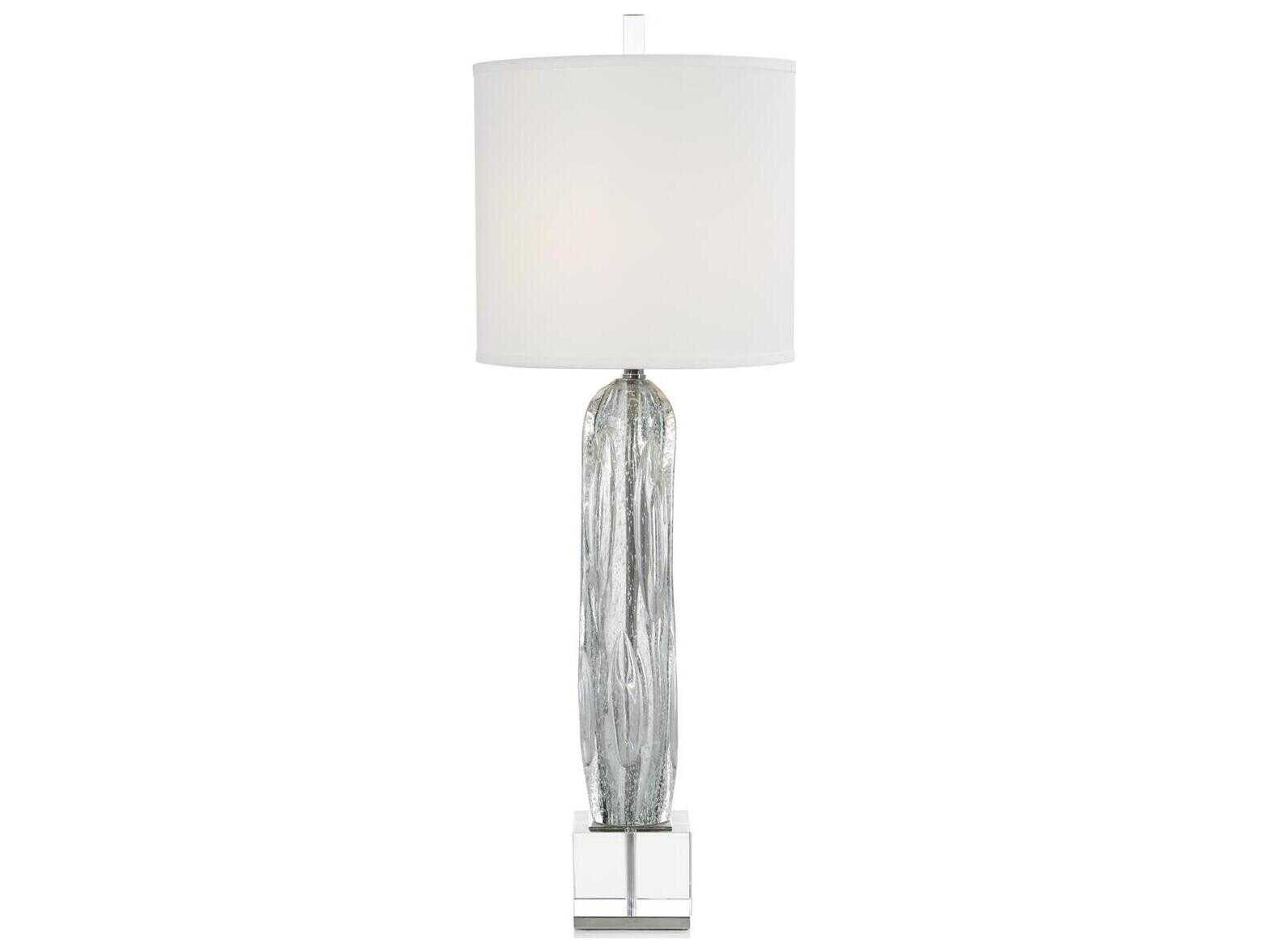 John Richard Margaret Fisher Argentine Blue Grey White Linen Outside Silk Inside Crystal Glass Buffet Lamp