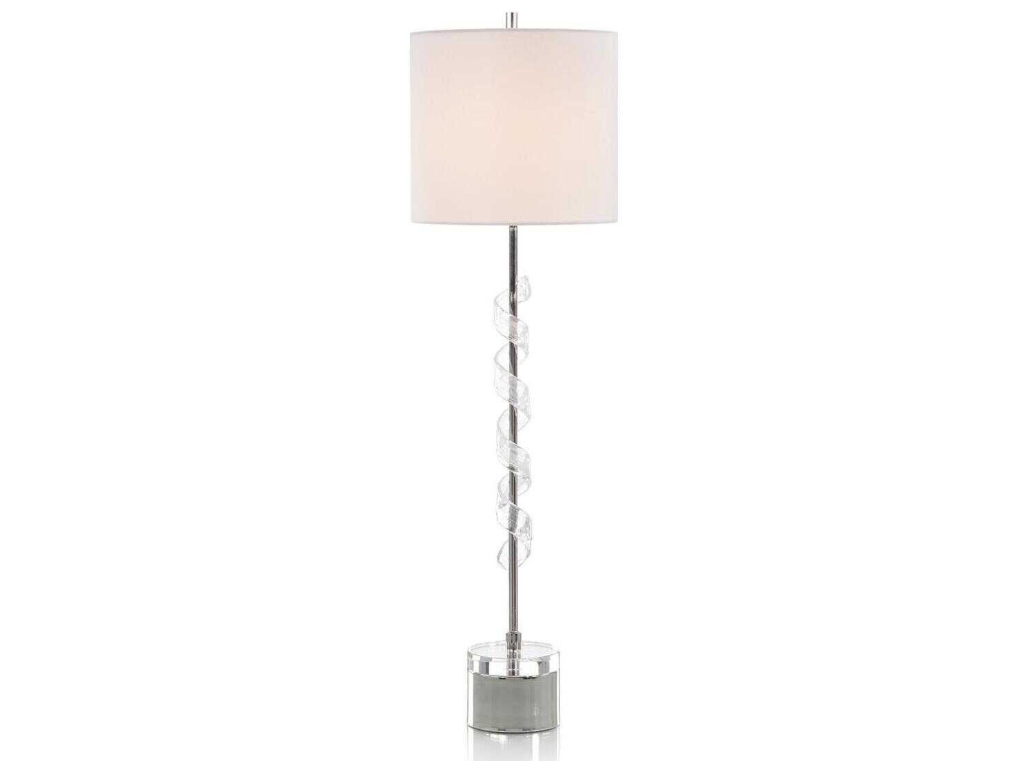 John Richard Mark Mcdowell Polished Nickel White Linen Outside Silk Inside Glass Buffet Lamp
