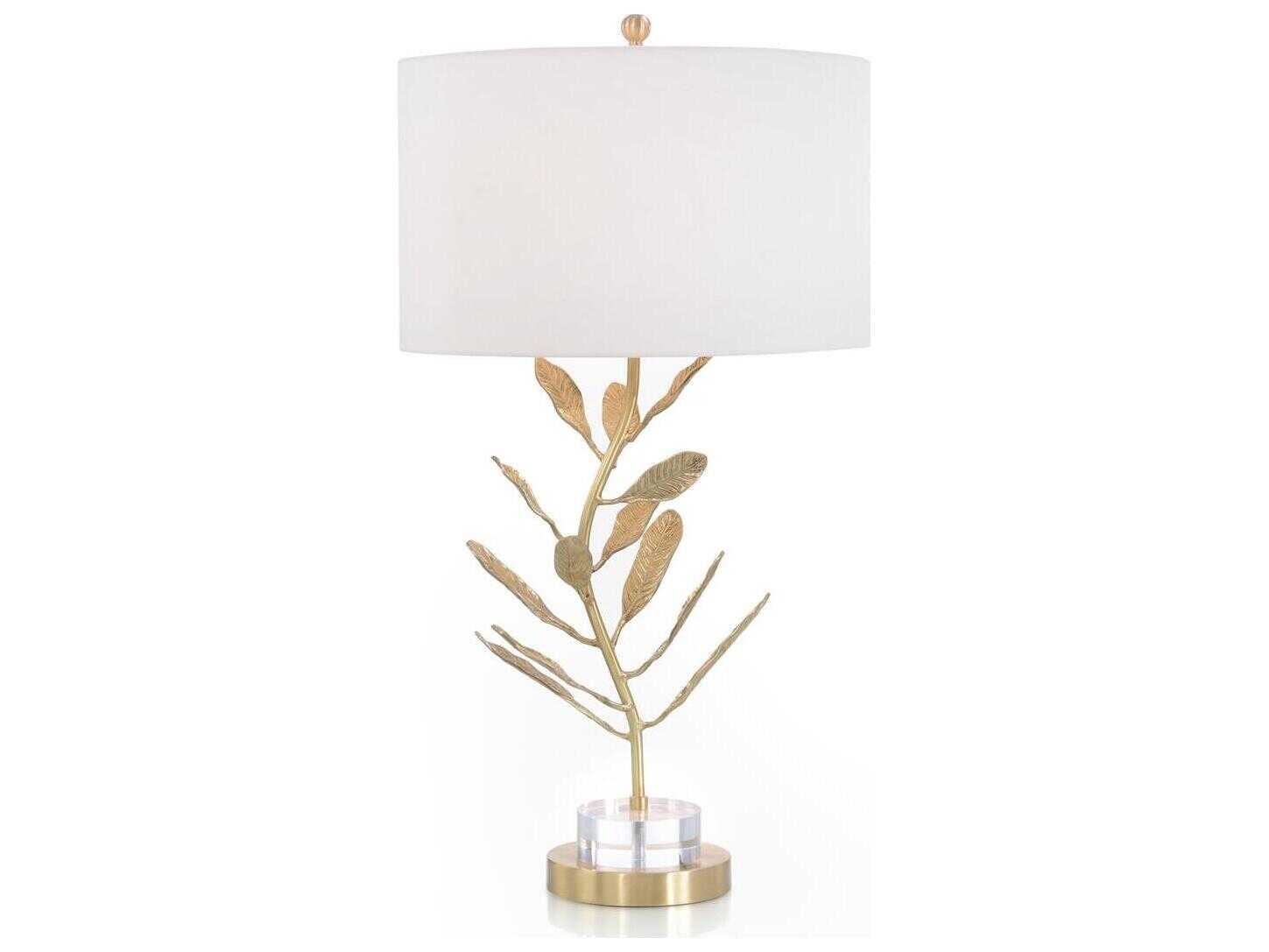 John Richard Margaret Fisher Plumeria Textured Gold White Linen Buffet Lamp