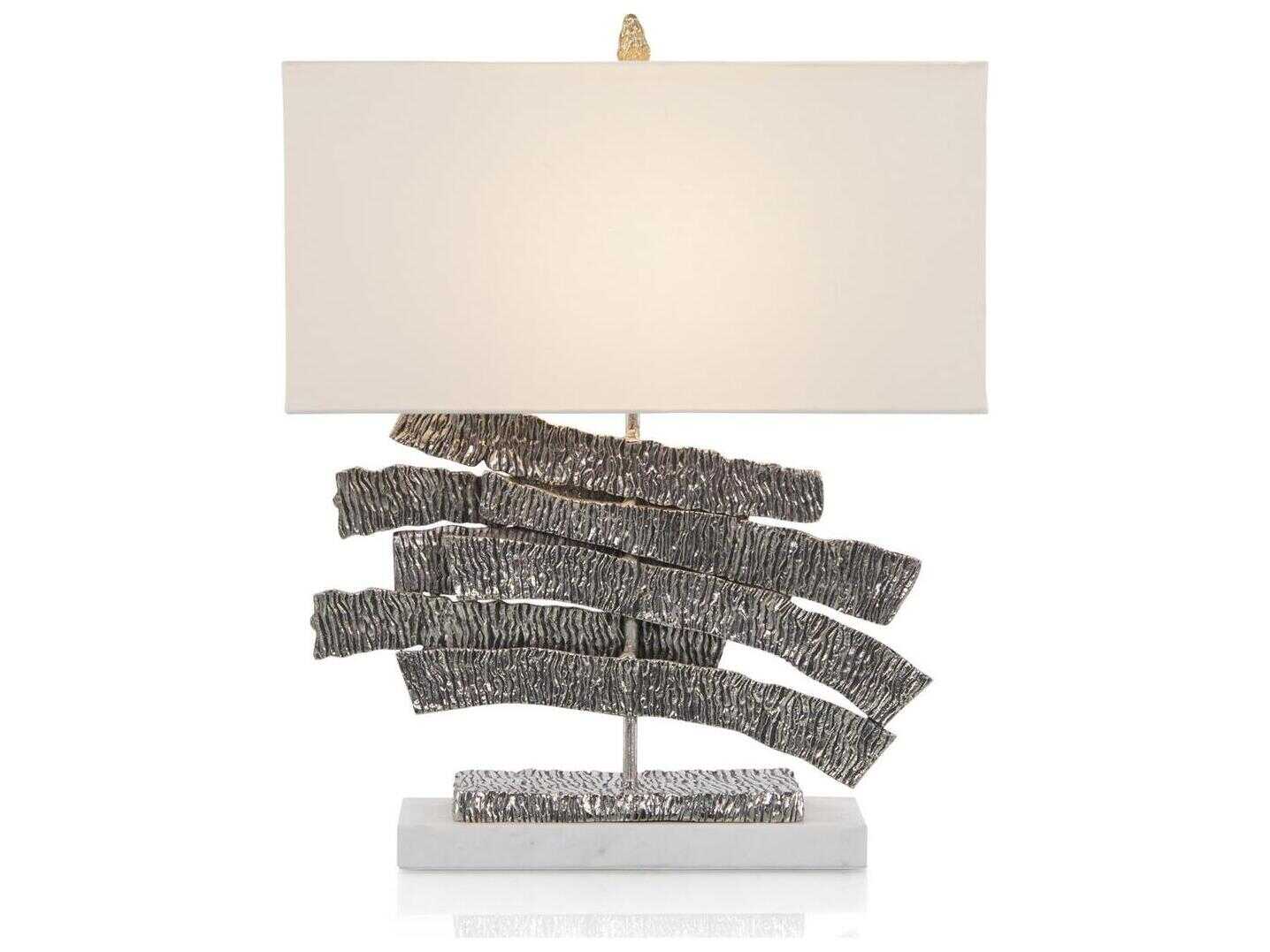 John Richard Margaret Fisher Crinkle Swoosh Antique Nickel Oat Linen Outside White Cotton Inside Buffet Lamp