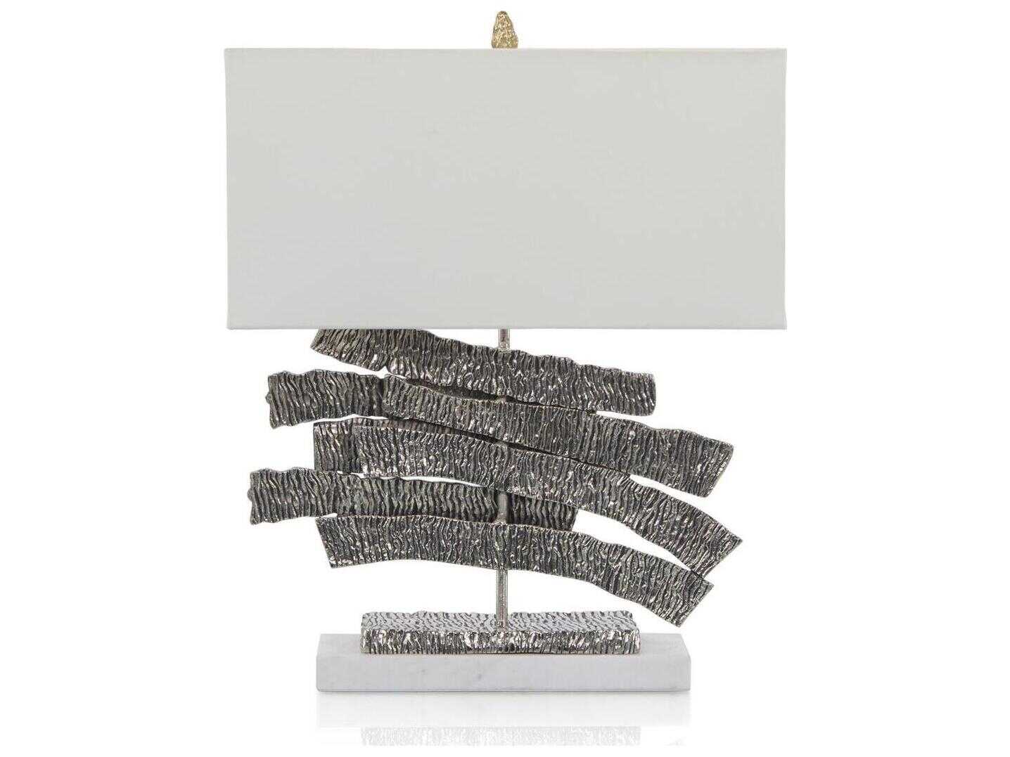 John Richard Margaret Fisher Crinkle Swoosh Antique Nickel Oat Linen Outside White Cotton Inside Buffet Lamp