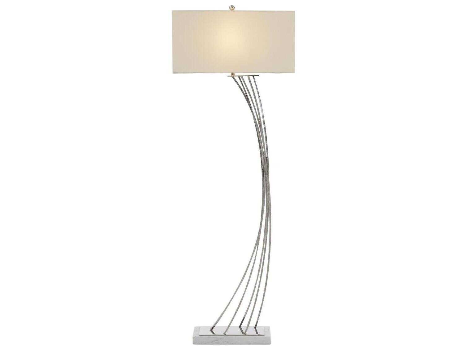 John Richard Mark McDowell Cambered Textured Nickel Oat Linen Outside White Cotton Inside Floor Lamp