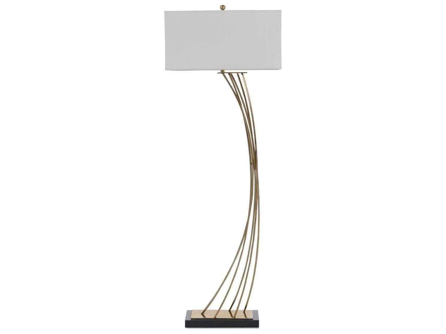 John Richard Mark McDowell Cambered Antique Brass Oat Linen Outside White Cotton Inside Floor Lamp