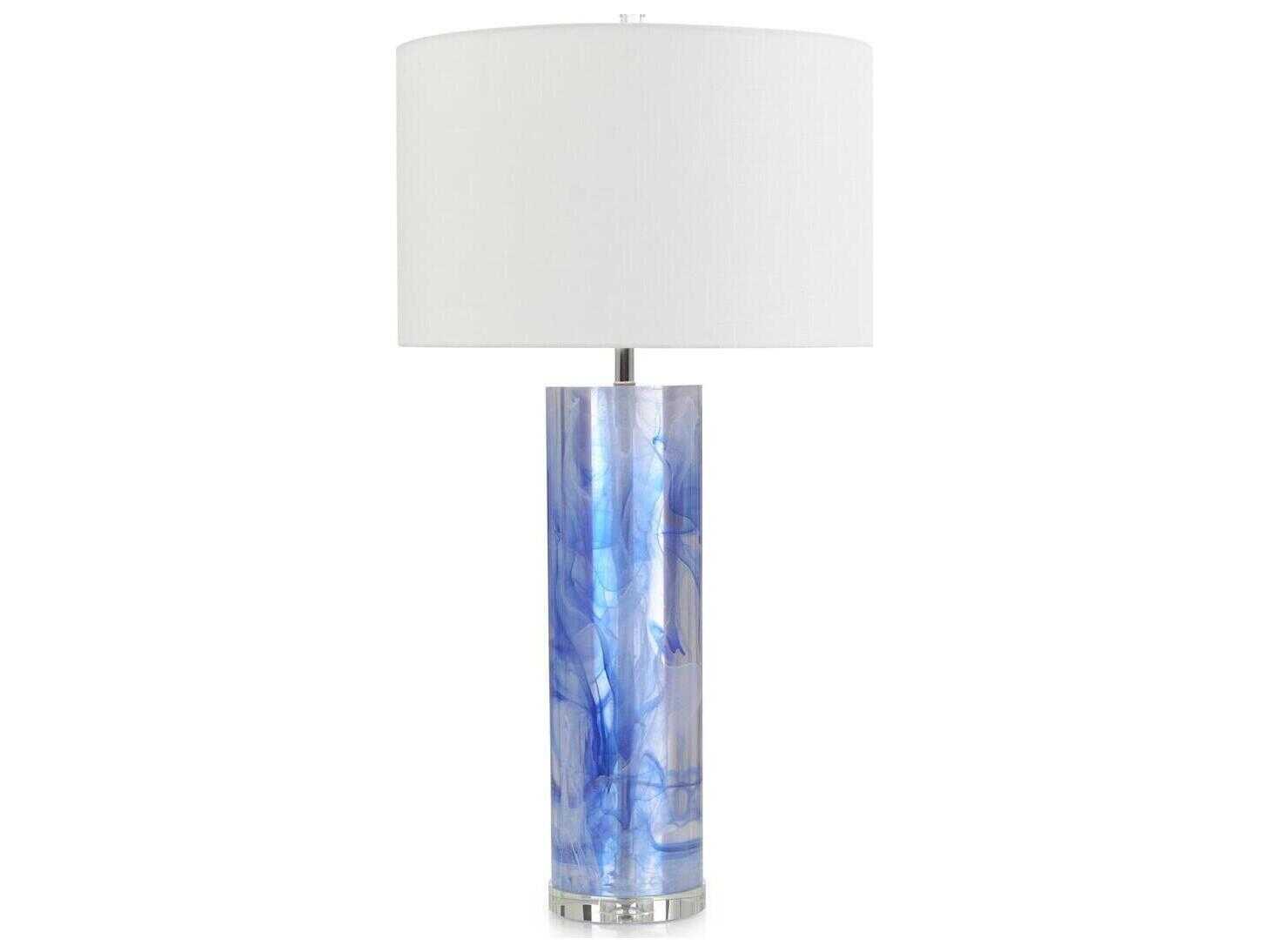 John Richard Mark McDowell Cylinder Blue White Linen Outside Silk Inside Buffet Lamp