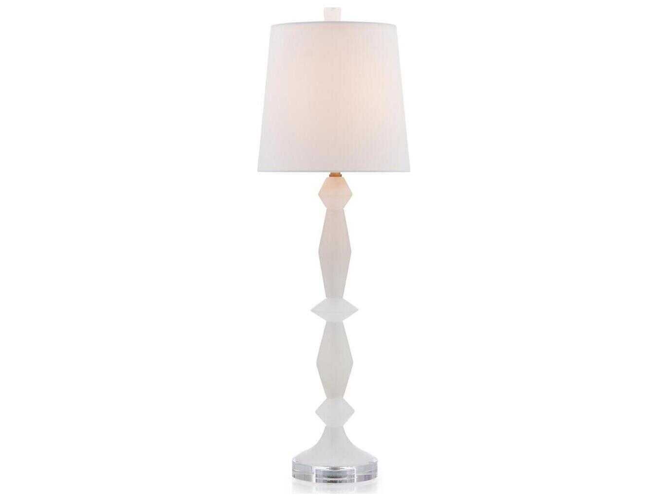 John Richard Mark McDowell Alabaster White Linen Outside Silk Inside Crystal Buffet Lamp