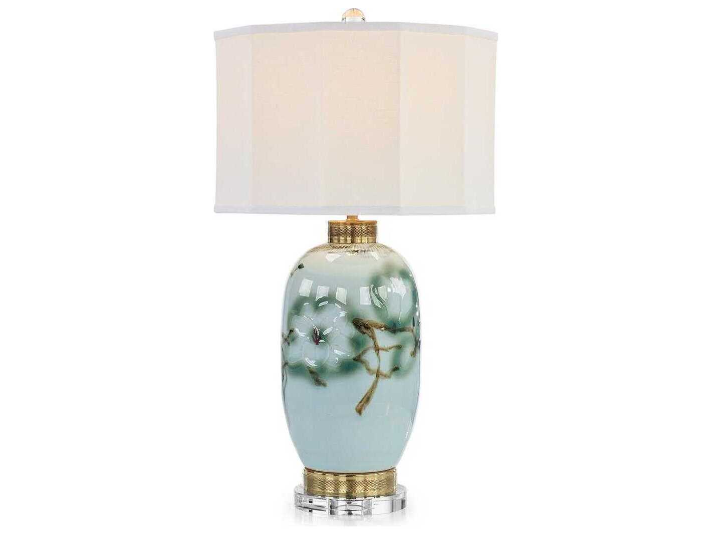 John Richard Prodo Hand Painted Green Brown Traditional Buffet Lamp