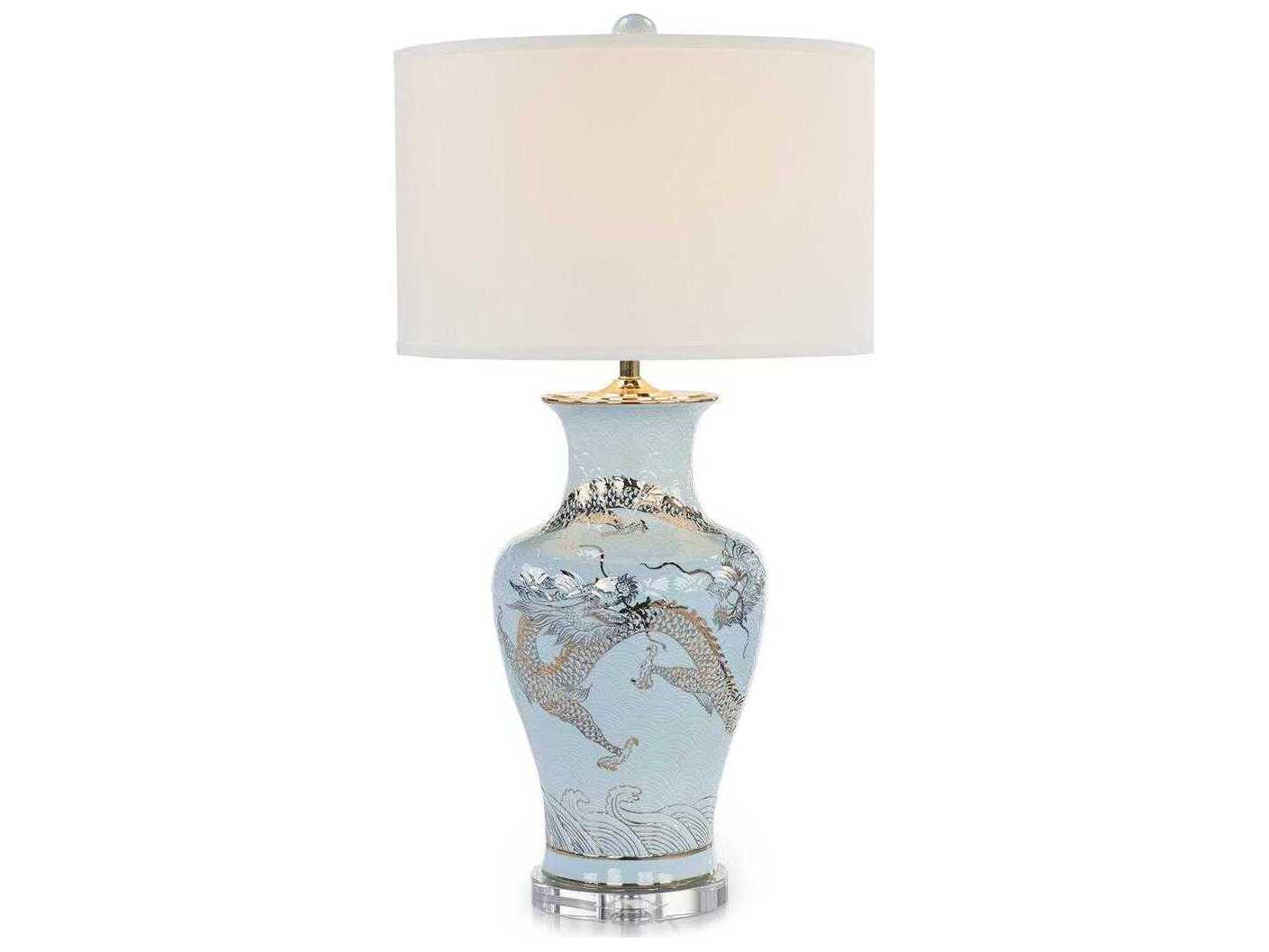 John Richard Dueling Dragons Blue Traditional Buffet Lamp
