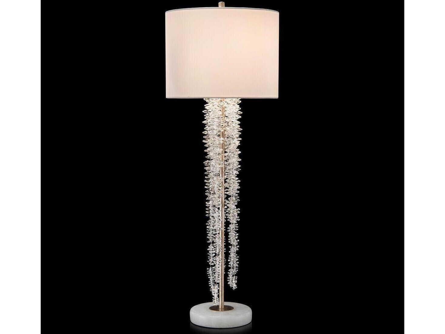 John Richard Cascading Crystal Waterfall Buffet/Table Antique Silver Buffet Lamp