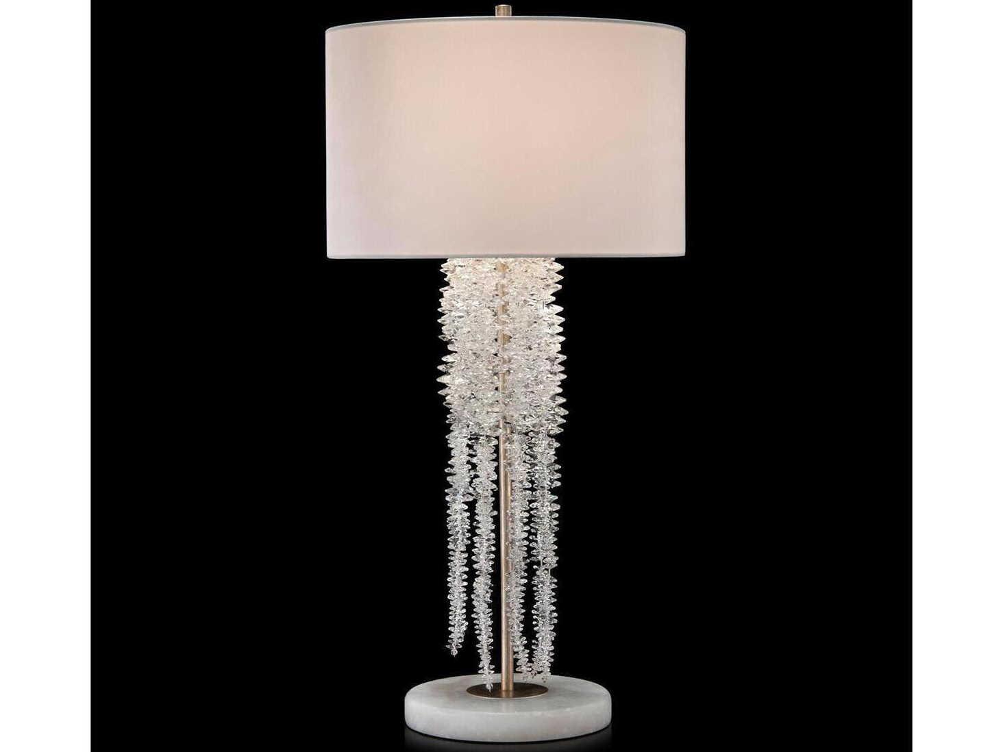 John Richard Cascading Crystal Waterfall White Alabaster and Antique Silver Buffet/Table & Buffet Lamp