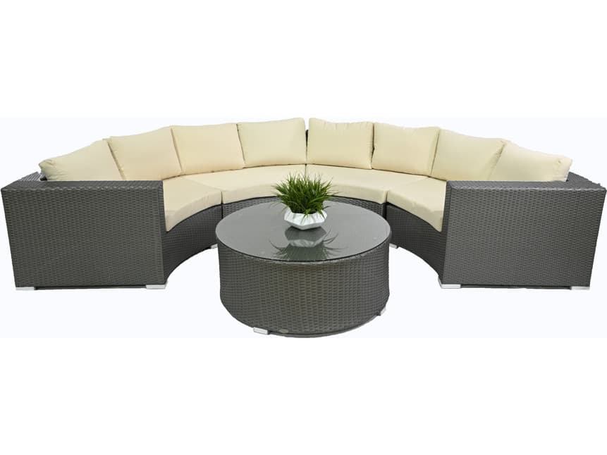 Schnupp Patio Round Cushion Wicker Brown Sectional Lounge Set