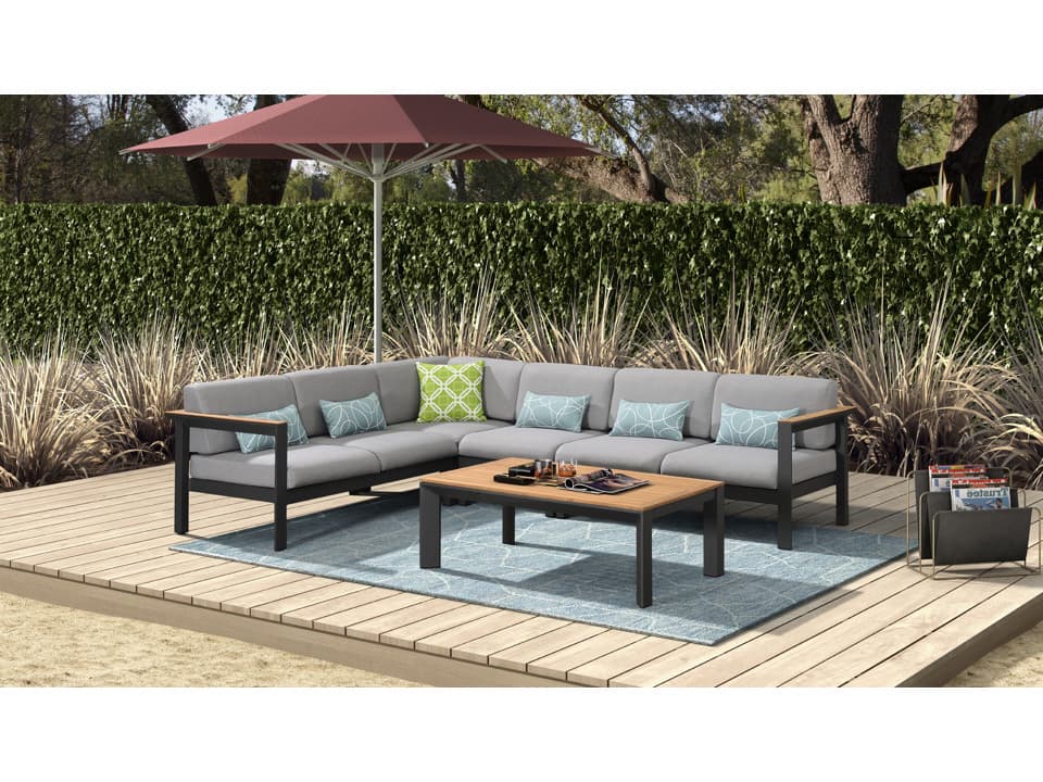 Schnupp Patio Cali Cushion Aluminum Charcoal Sectional Right Arm Facing Loveseat