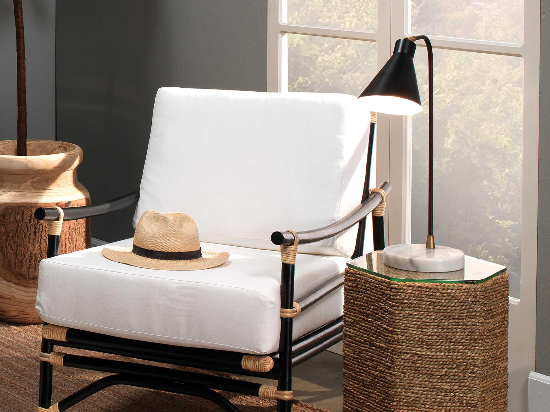 Jamie Young Chronicle Black Antique Brass White Marble Desk Lamp