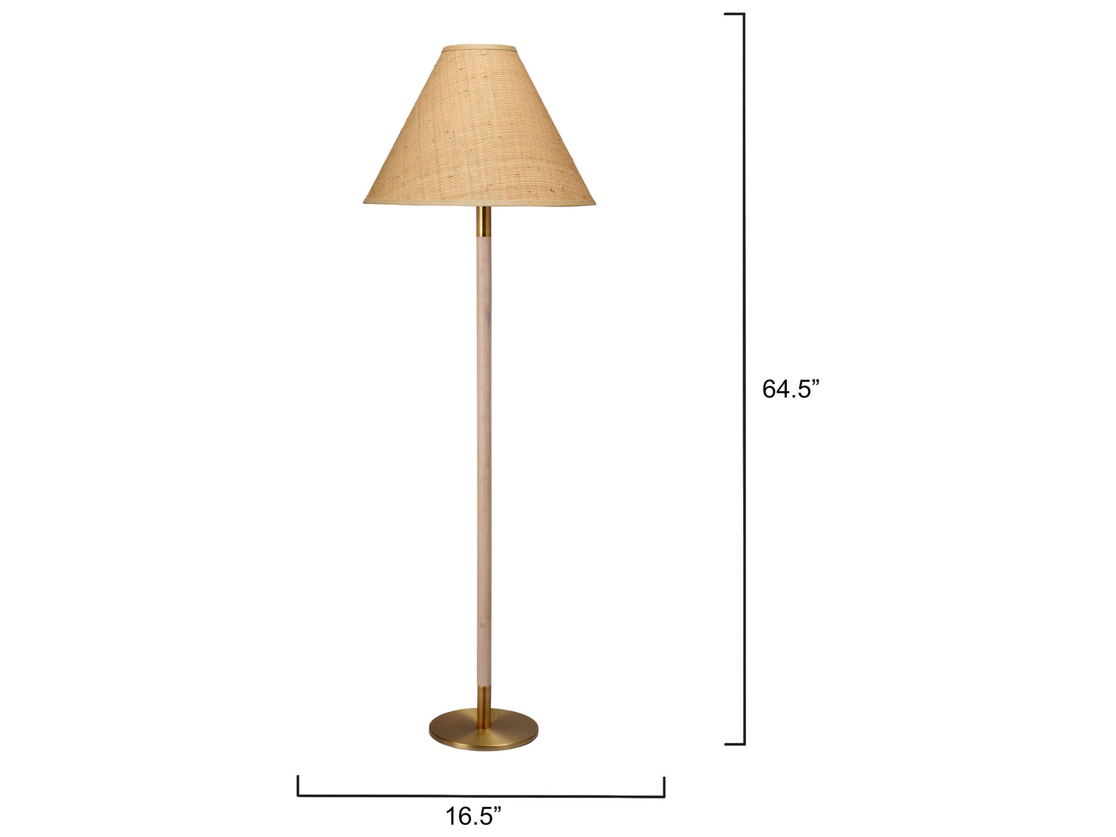 Jamie Young Morgana Antique Brass Natural Raffia Cone Shade Floor Lamp
