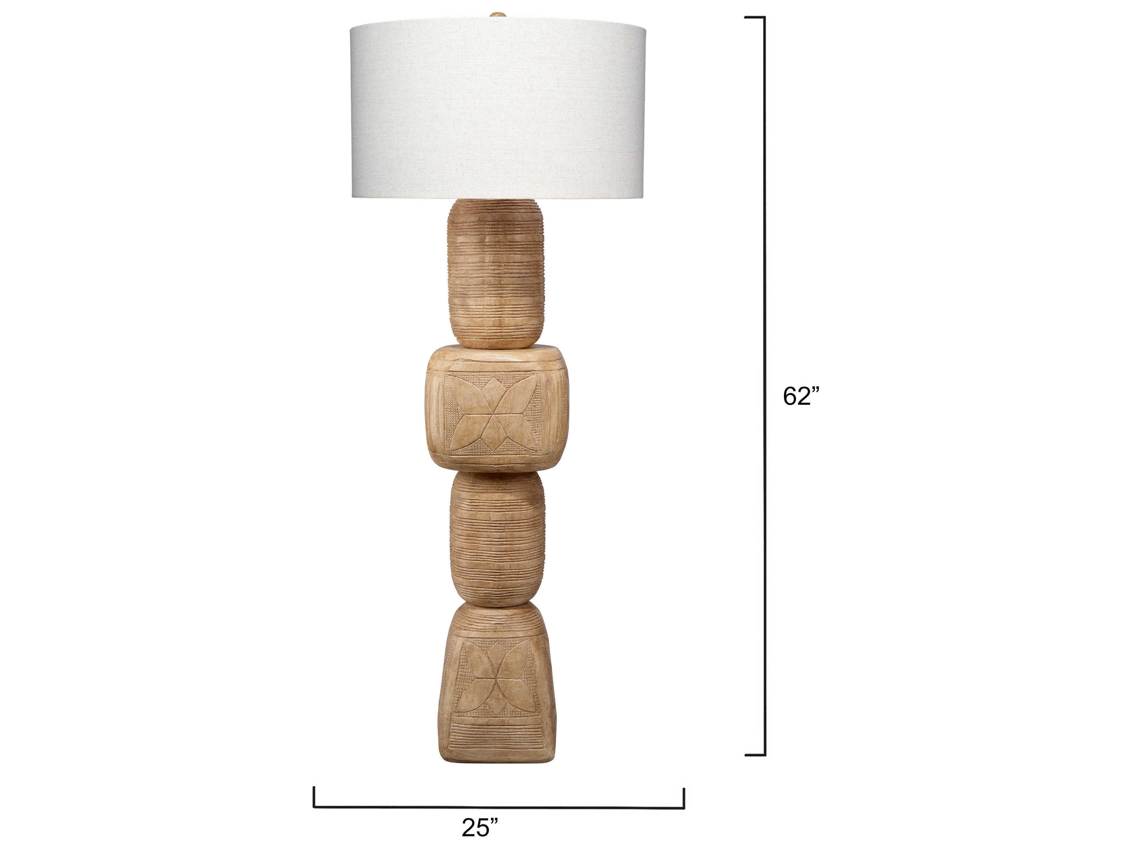 Jamie Young Totem Bleached Light Natural Polyester Linen Drum Shade Brown Floor Lamp