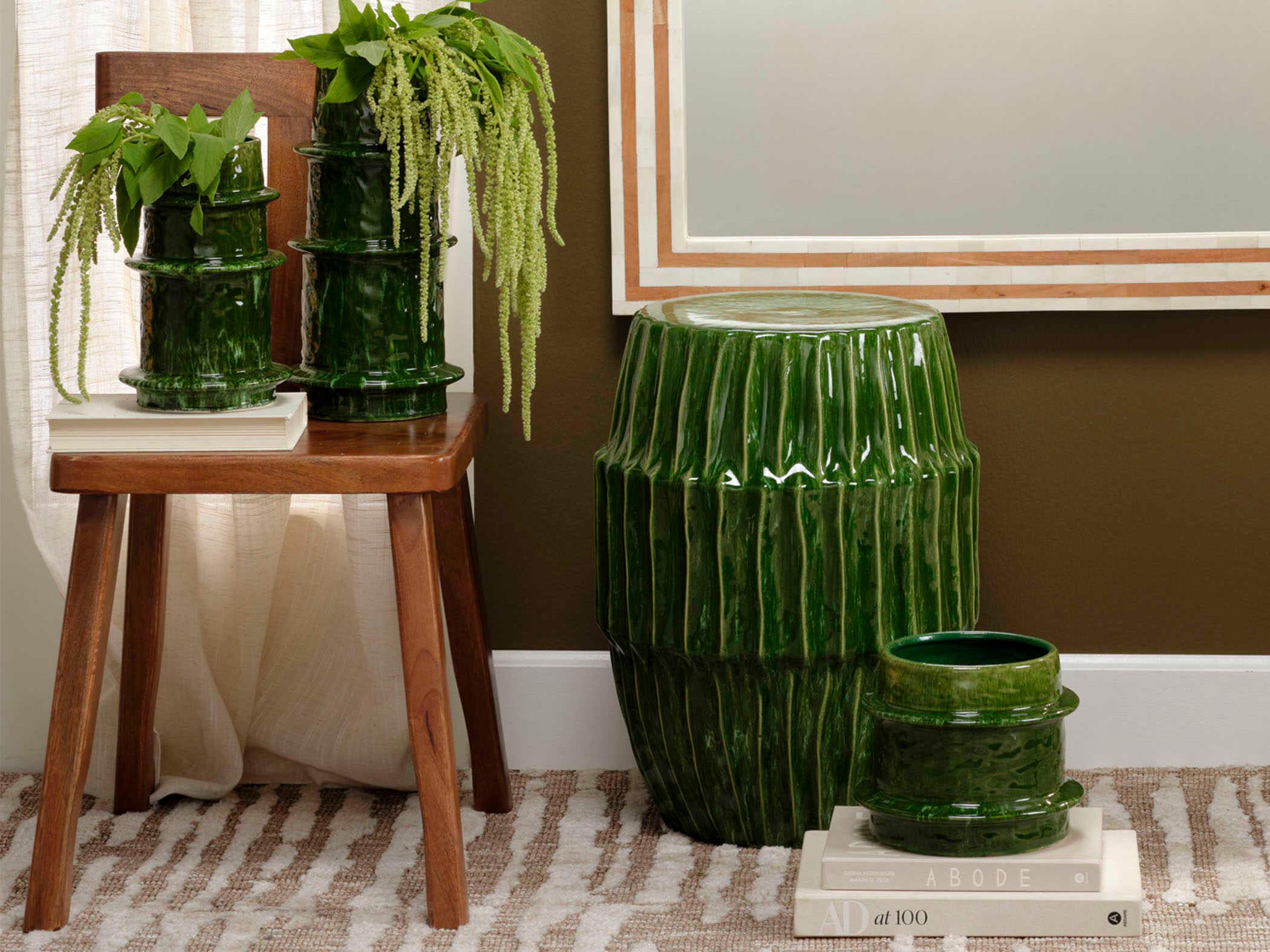 Jamie Young Algae 15" Round Ceramic Green End Table