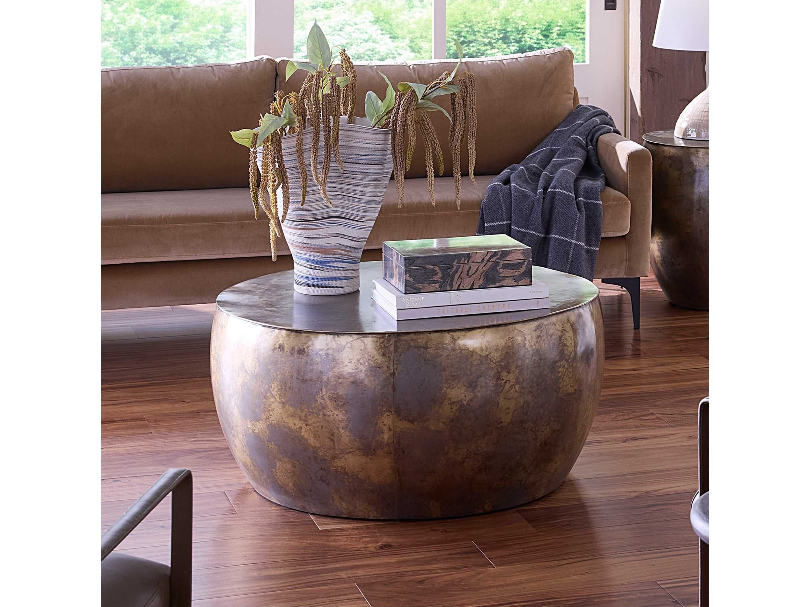 Jamie Young Aphrodite Round Metal Antique Brass Coffee Table