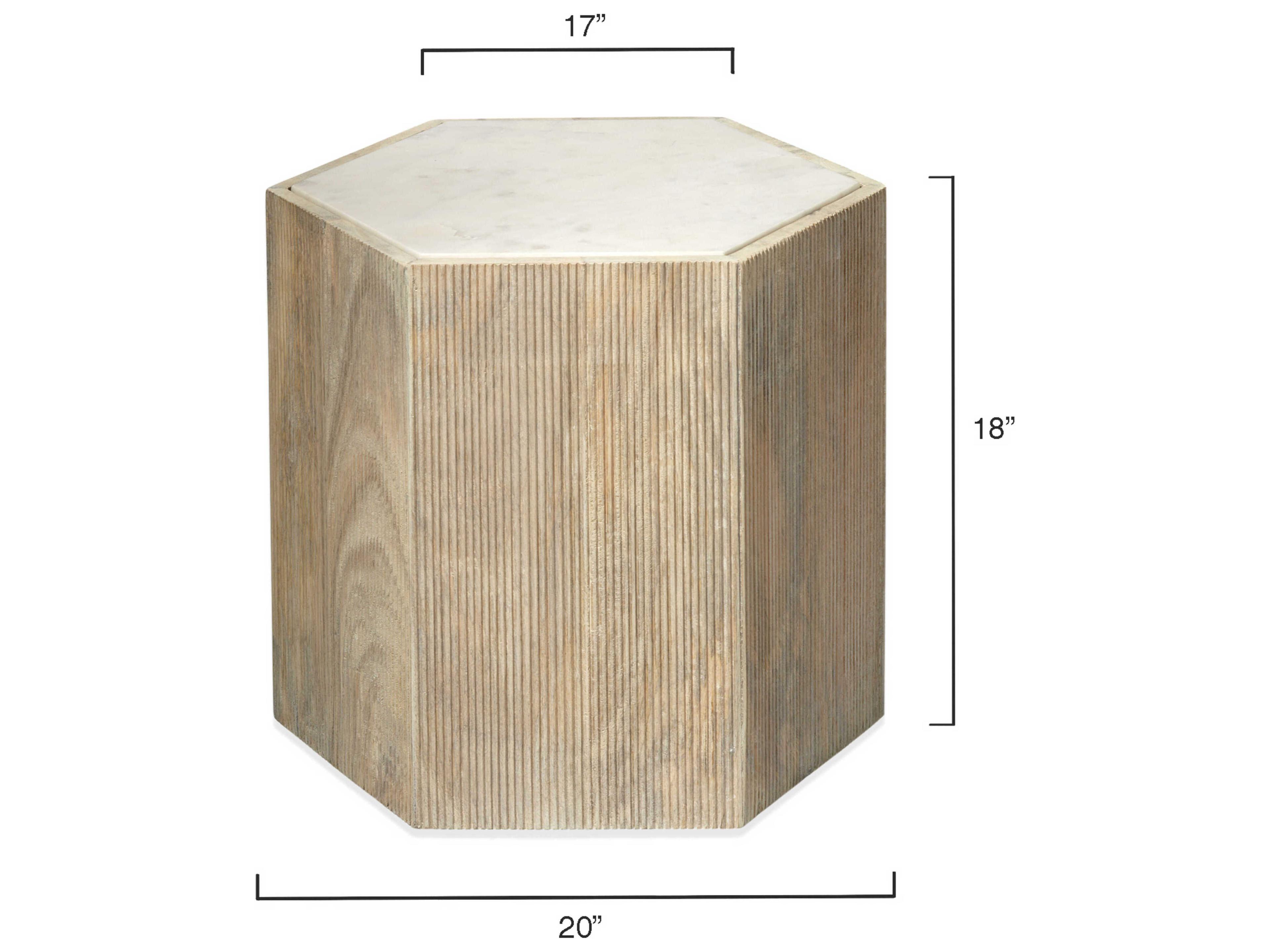 Jamie Young Argan Hexagon Natural Wood White Marble End Table