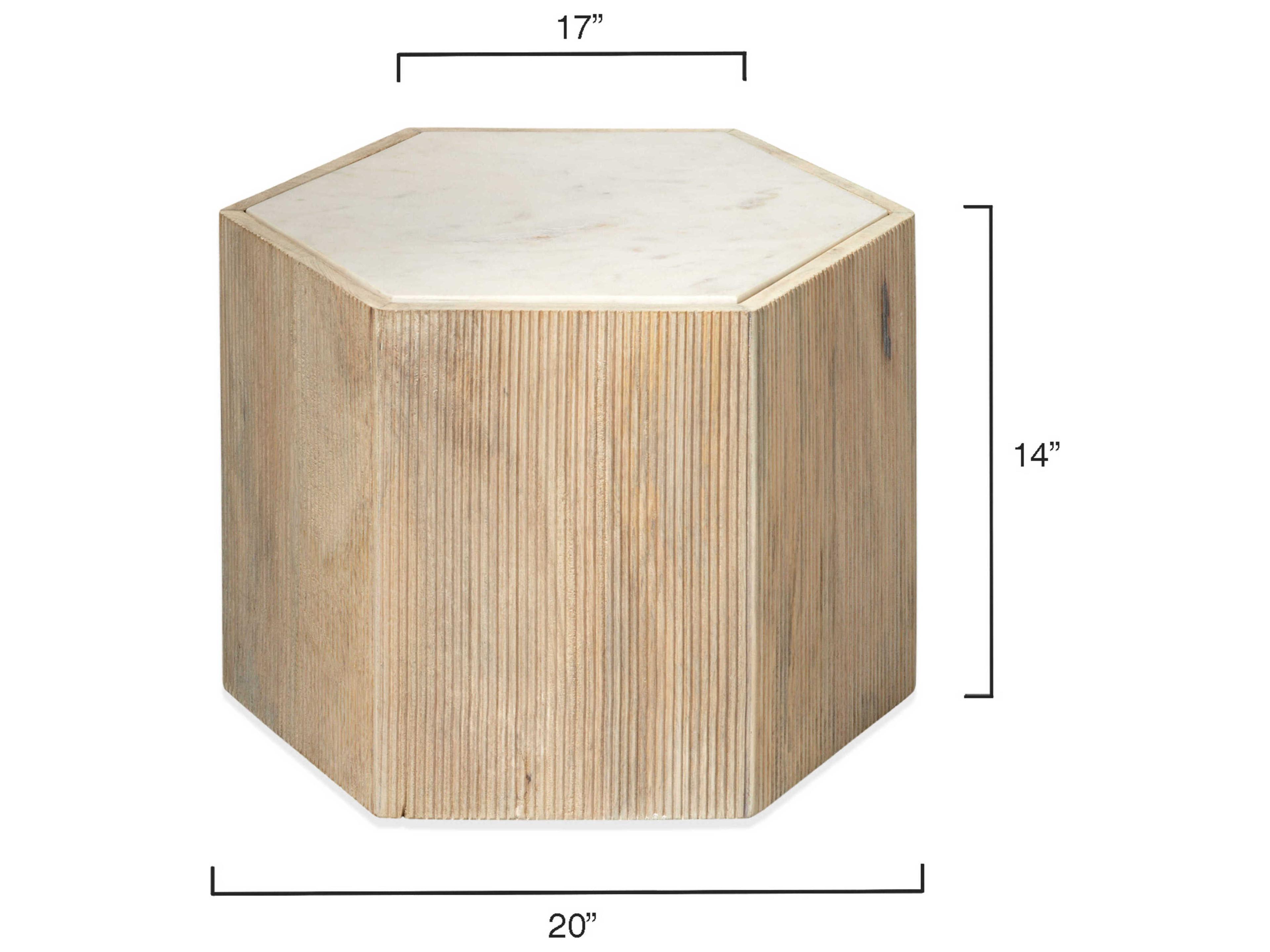 Jamie Young Argan Hexagon Natural Wood White Marble End Table