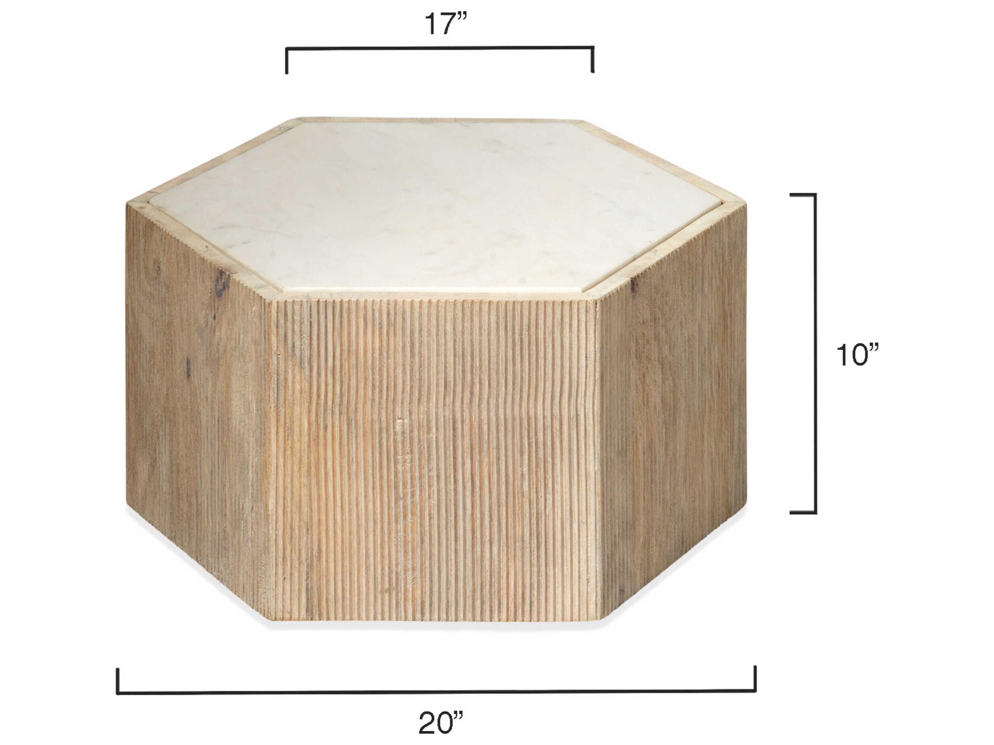 Jamie Young Argan Hexagon Natural Wood White Marble Coffee Table