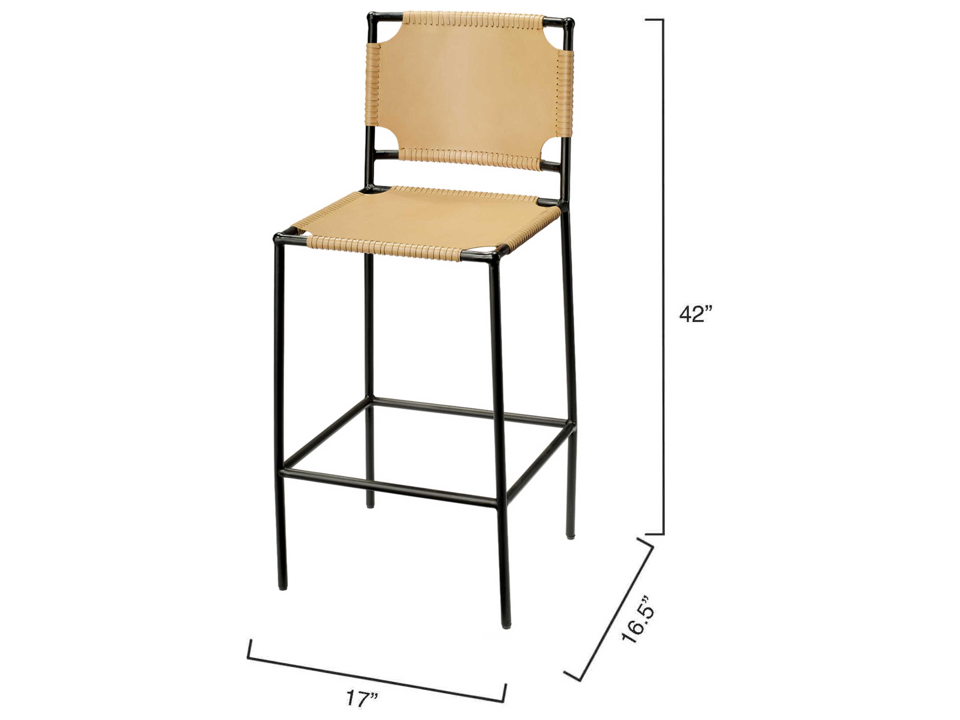 Jamie Young Asher Leather Cashew Black Metal Bar Stool