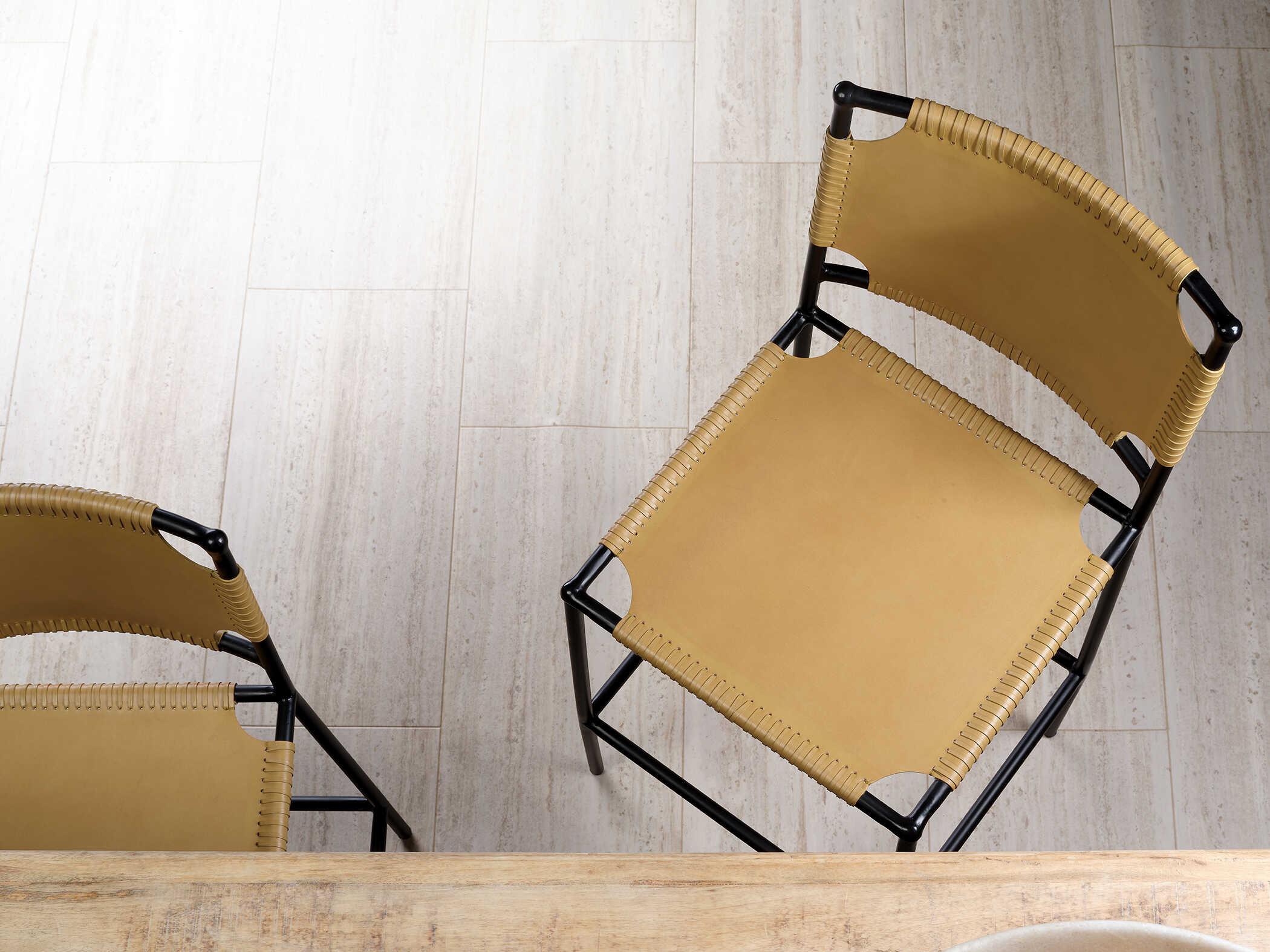 Jamie Young Asher Leather Cashew Black Metal Bar Stool