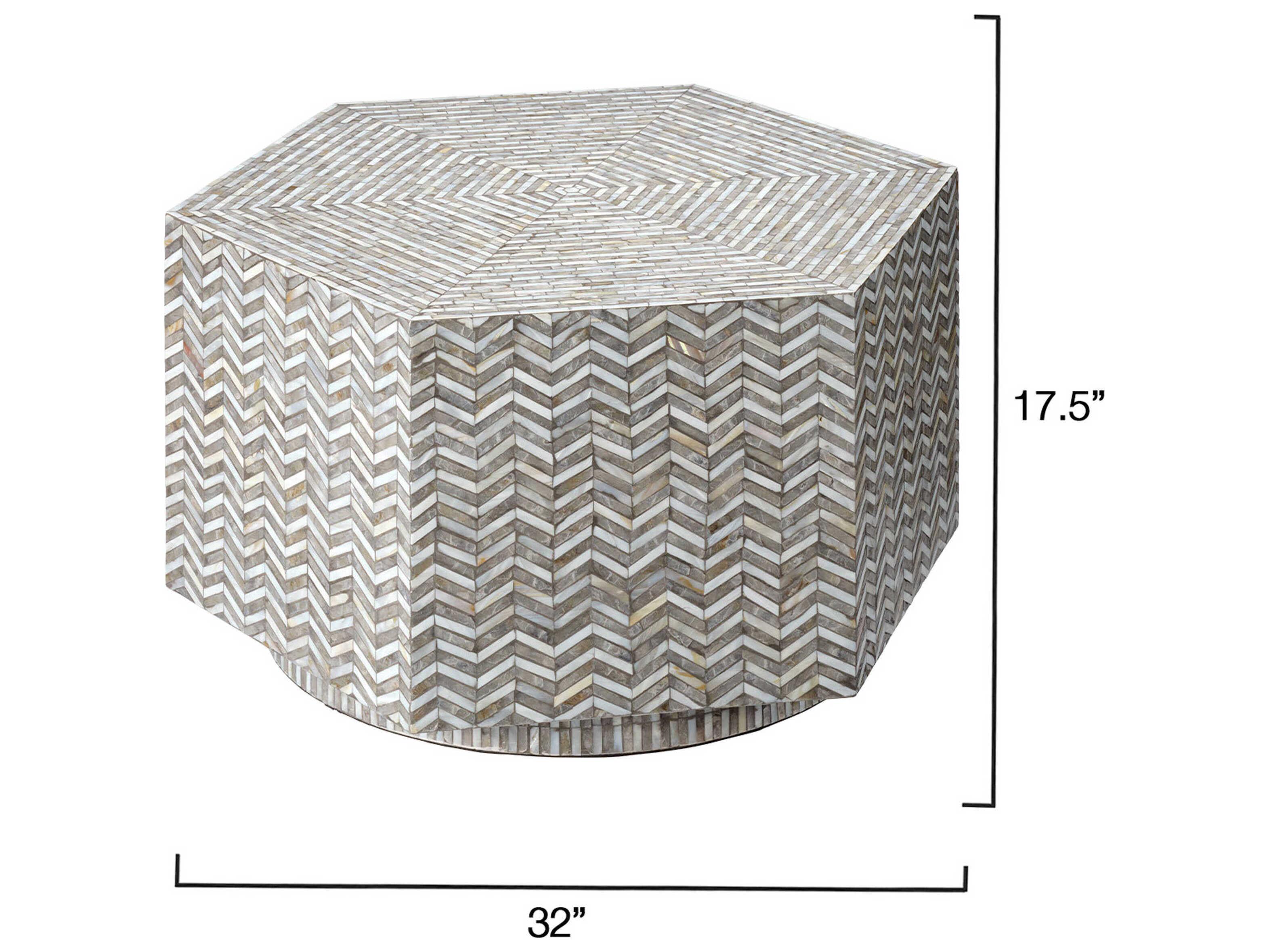 Jamie Young Brando 32" Hexagon Mother of Pearl Grey Coffee Table