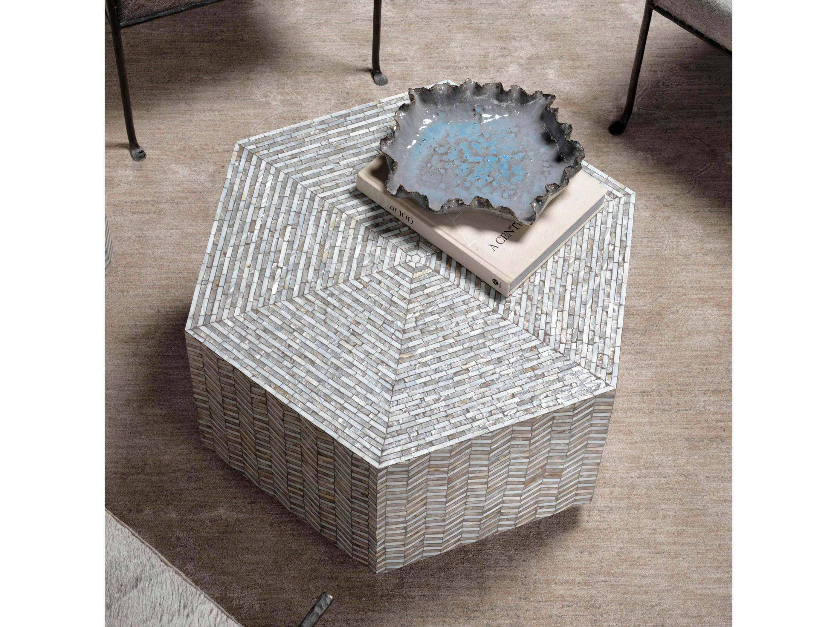 Jamie Young Brando 32" Hexagon Mother of Pearl Grey Coffee Table
