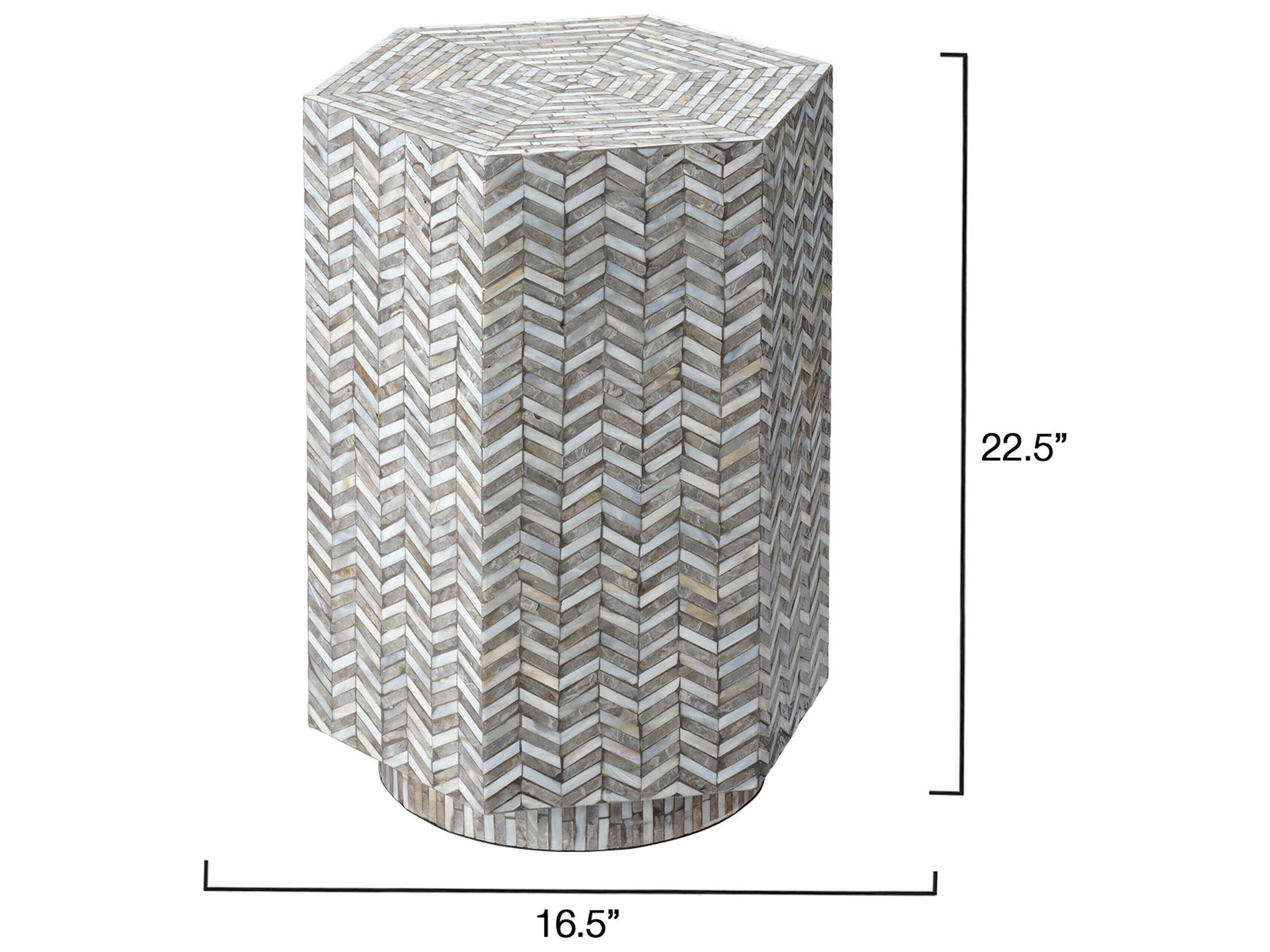 Jamie Young Brando 16" Hexagon Mother of Pearl Grey End Table