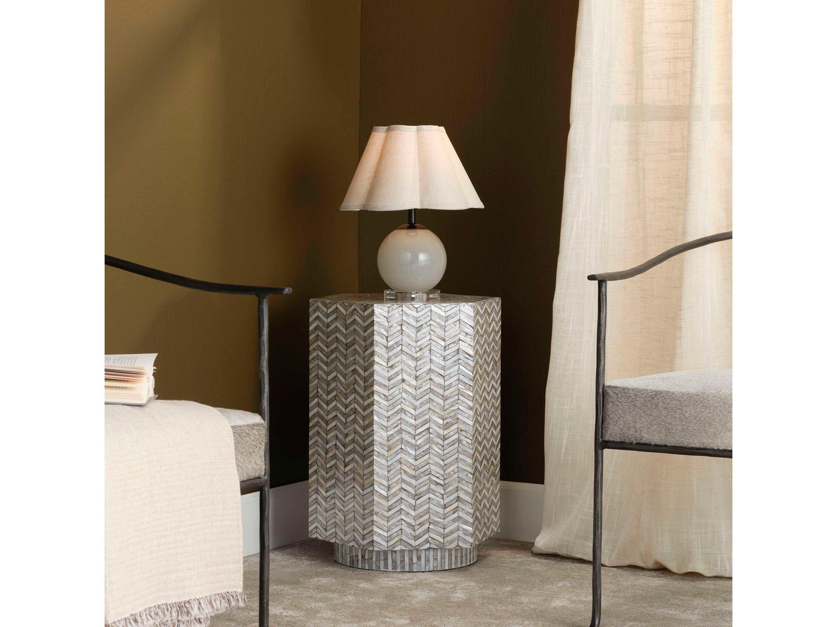 Jamie Young Brando 16" Hexagon Mother of Pearl Grey End Table