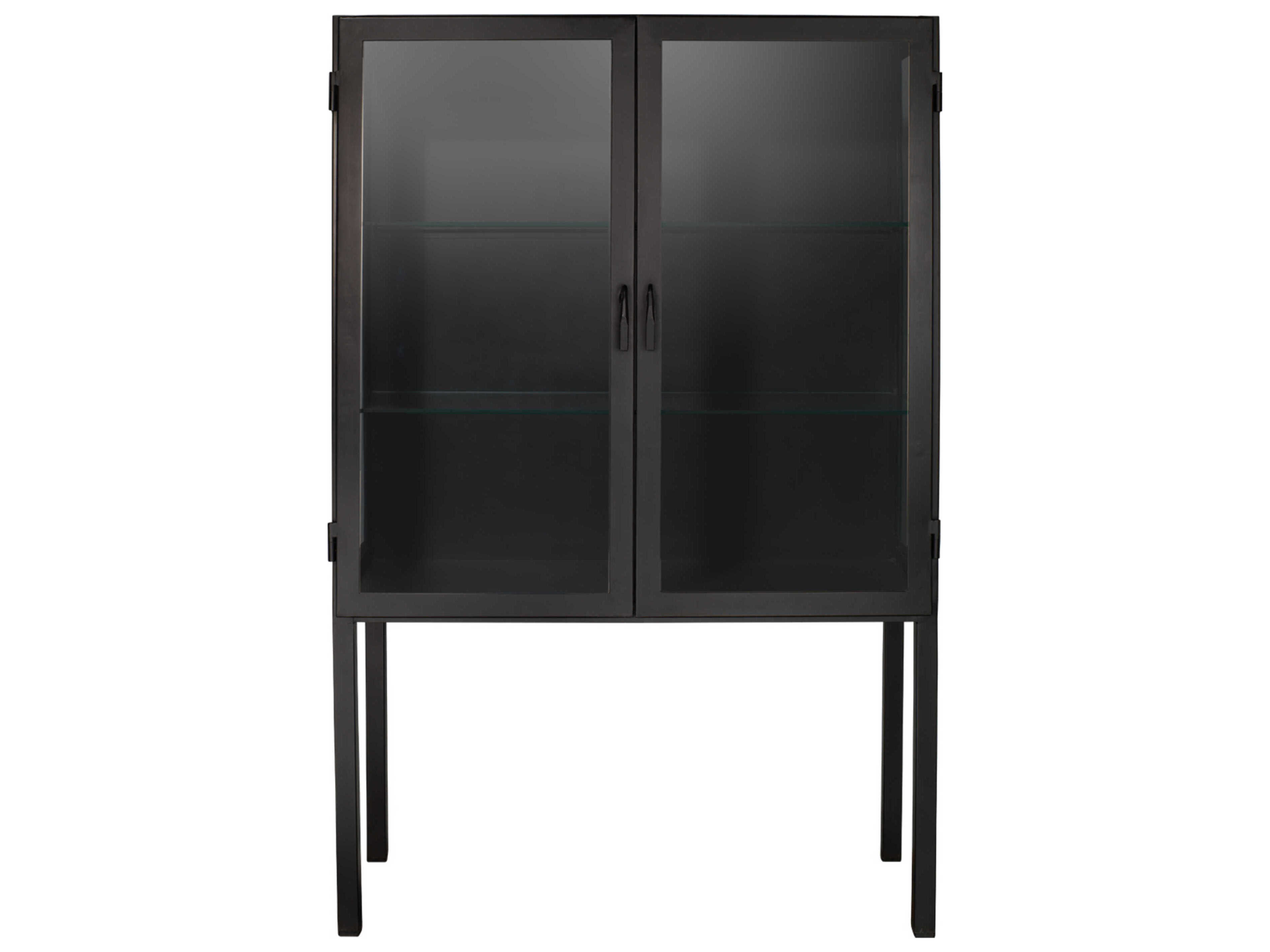 Jamie Young Black Iron & Clear Glass Bar Cabinet
