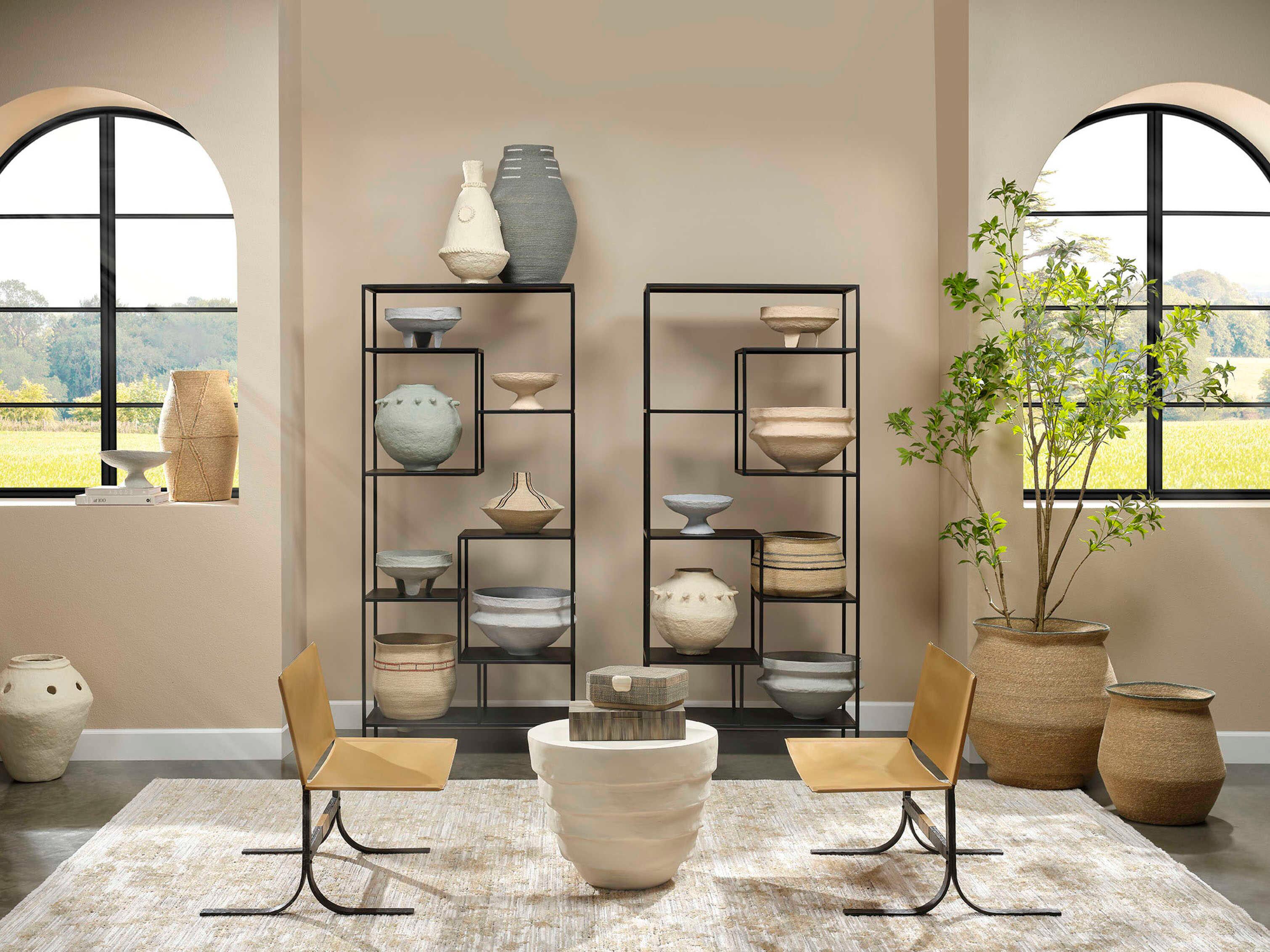 Jamie Young Concentric Round Fiberglass Cream White Side Table