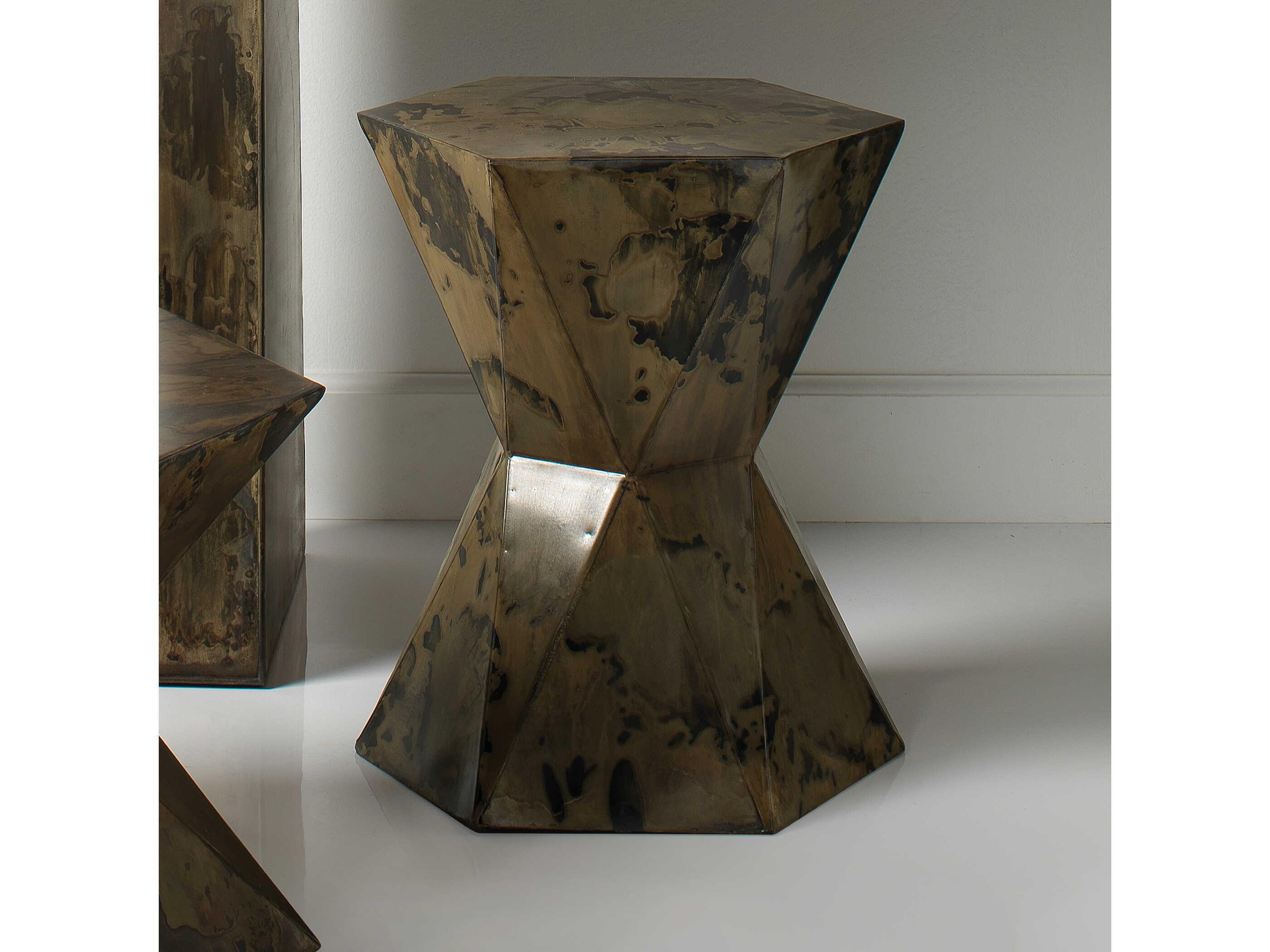 Jamie Young Crown Hexagon Acid Washed Metal End Table