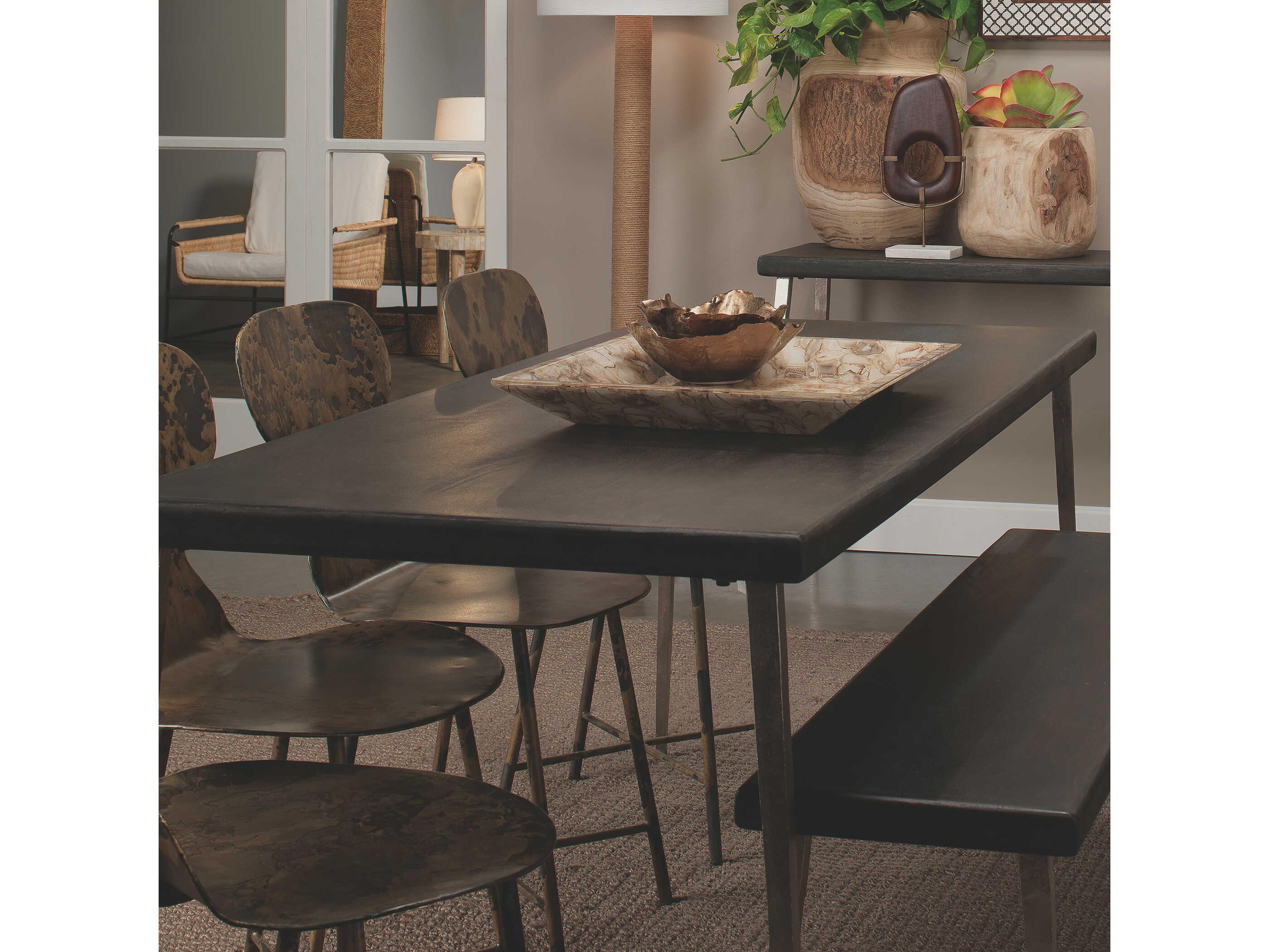 Jamie Young Farmhouse Rectangular Dark Wood Antique Silver Legs Dining Table