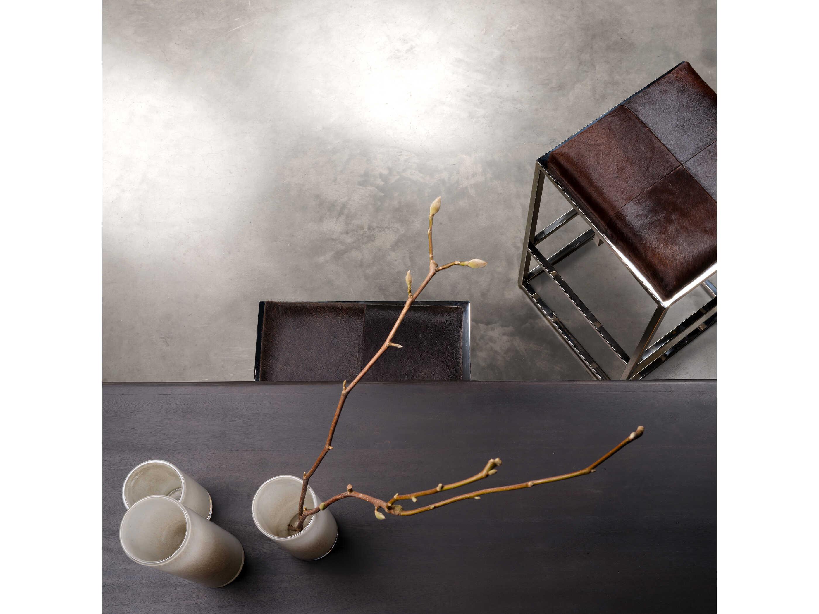 Jamie Young Farmhouse Rectangular Dark Wood Antique Silver Legs Dining Table