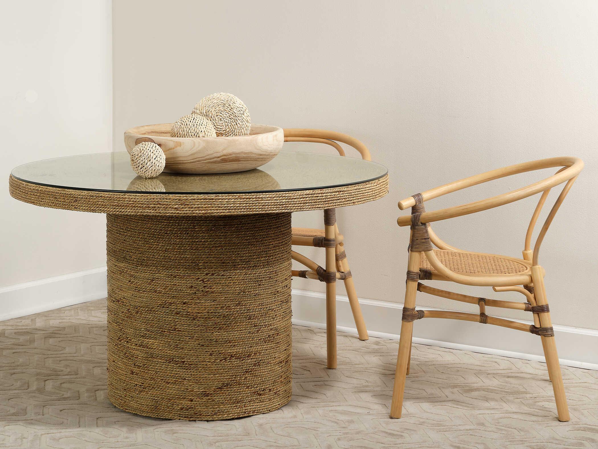 Jamie Young Harbor Round Glass Natural Dining Table