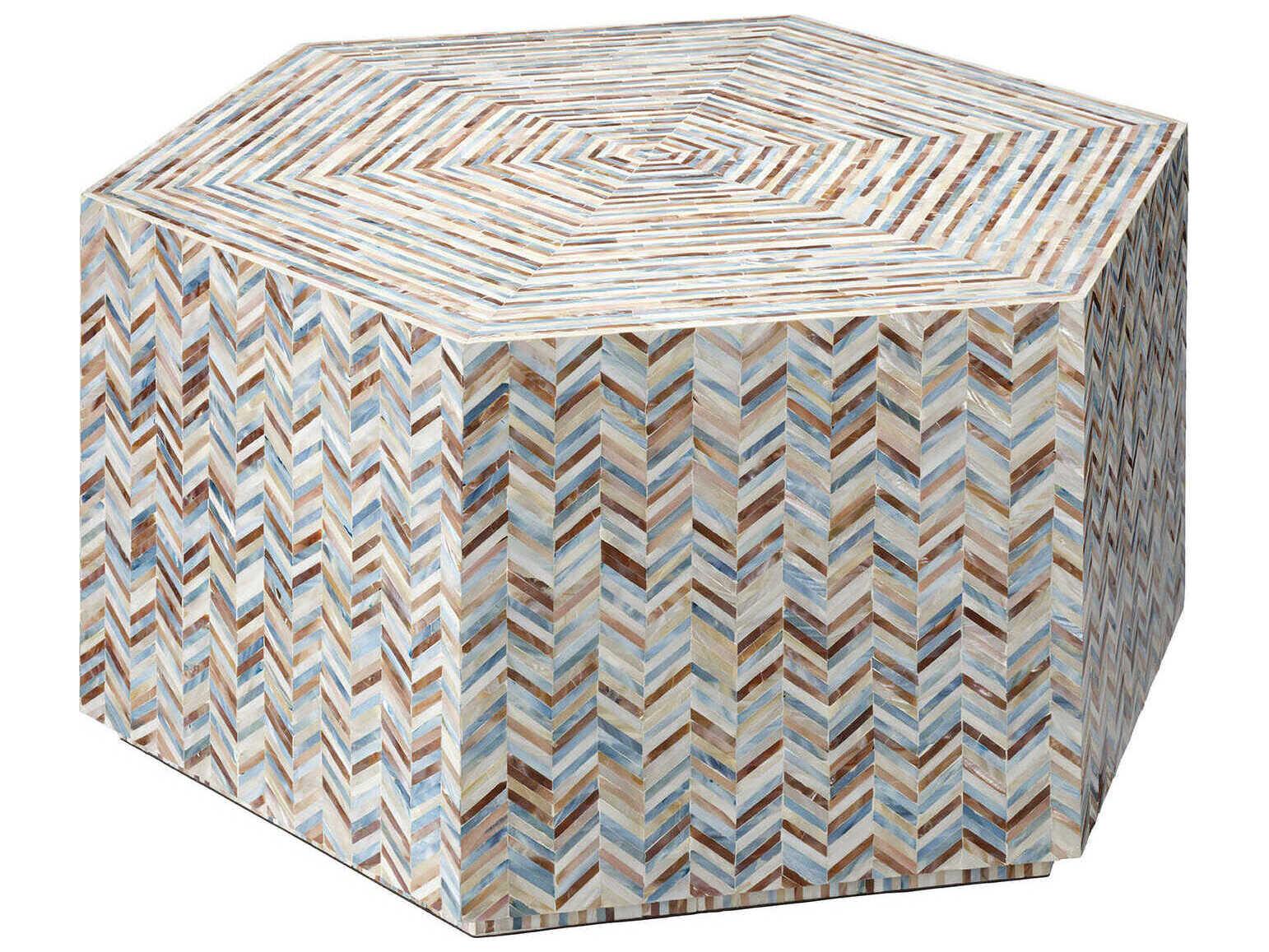 Jamie Young Hepburn 36" Hexagon Mother of Pearl Grey Coffee Table