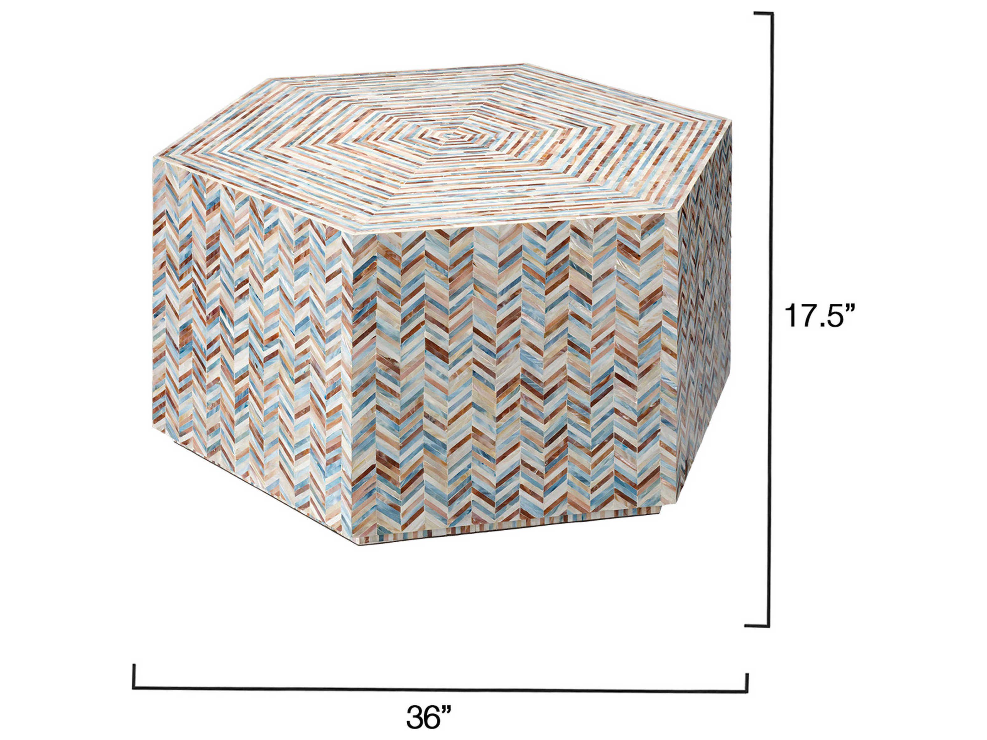 Jamie Young Hepburn 36" Hexagon Mother of Pearl Grey Coffee Table