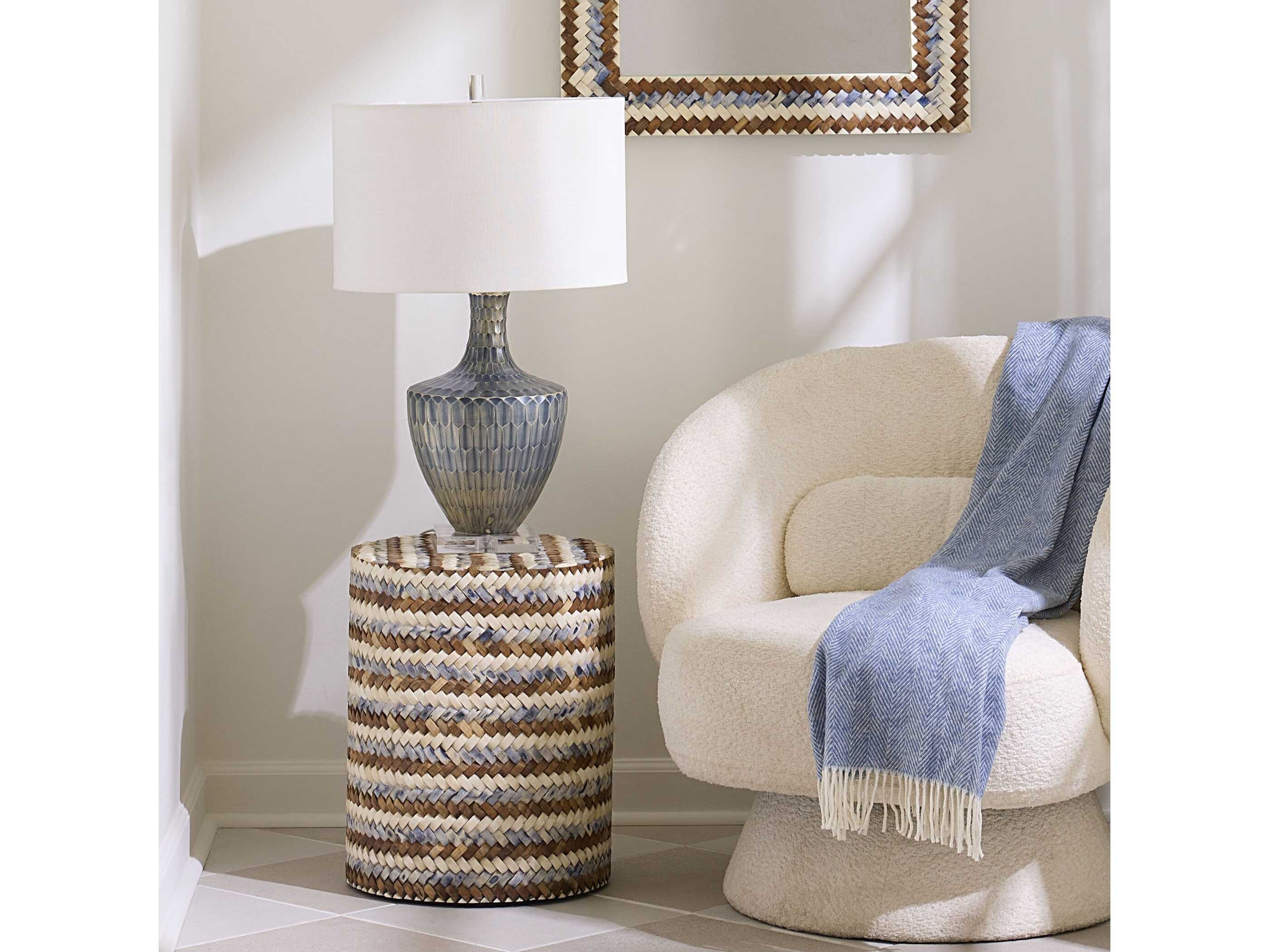 Jamie Young Interwoven Round Wood Blue End Table